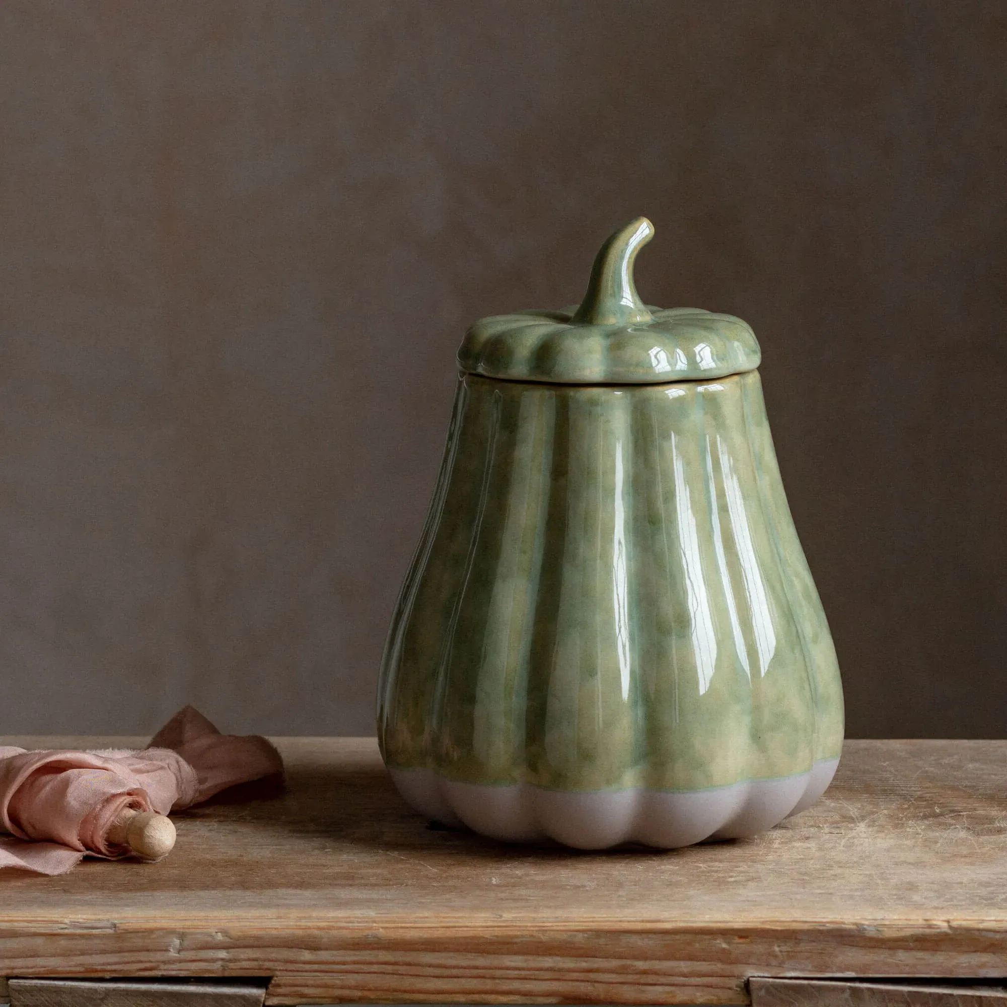 Pumpkin Storage Jar - Green, Stoneware image