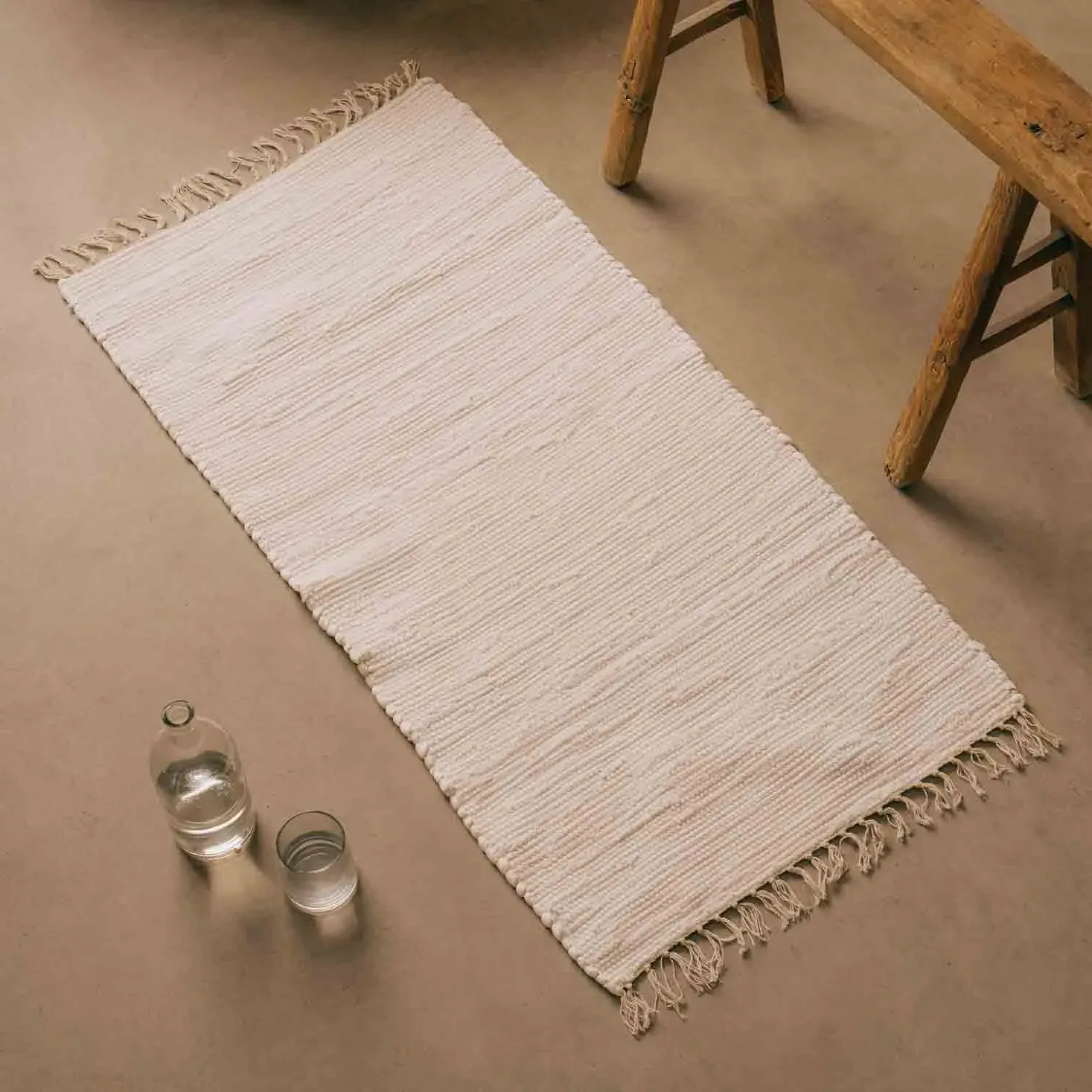 Rag Rug Floor Runner - Cream, Cotton