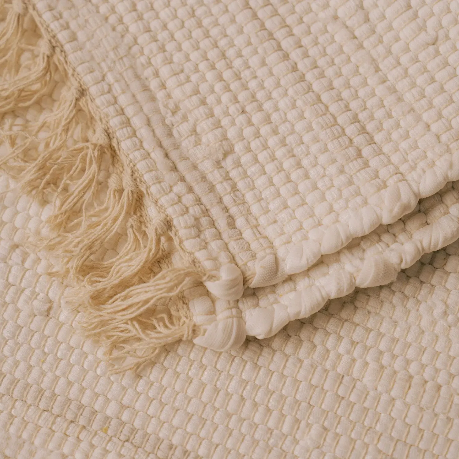Rag Rug Floor Runner - Cream, Cotton