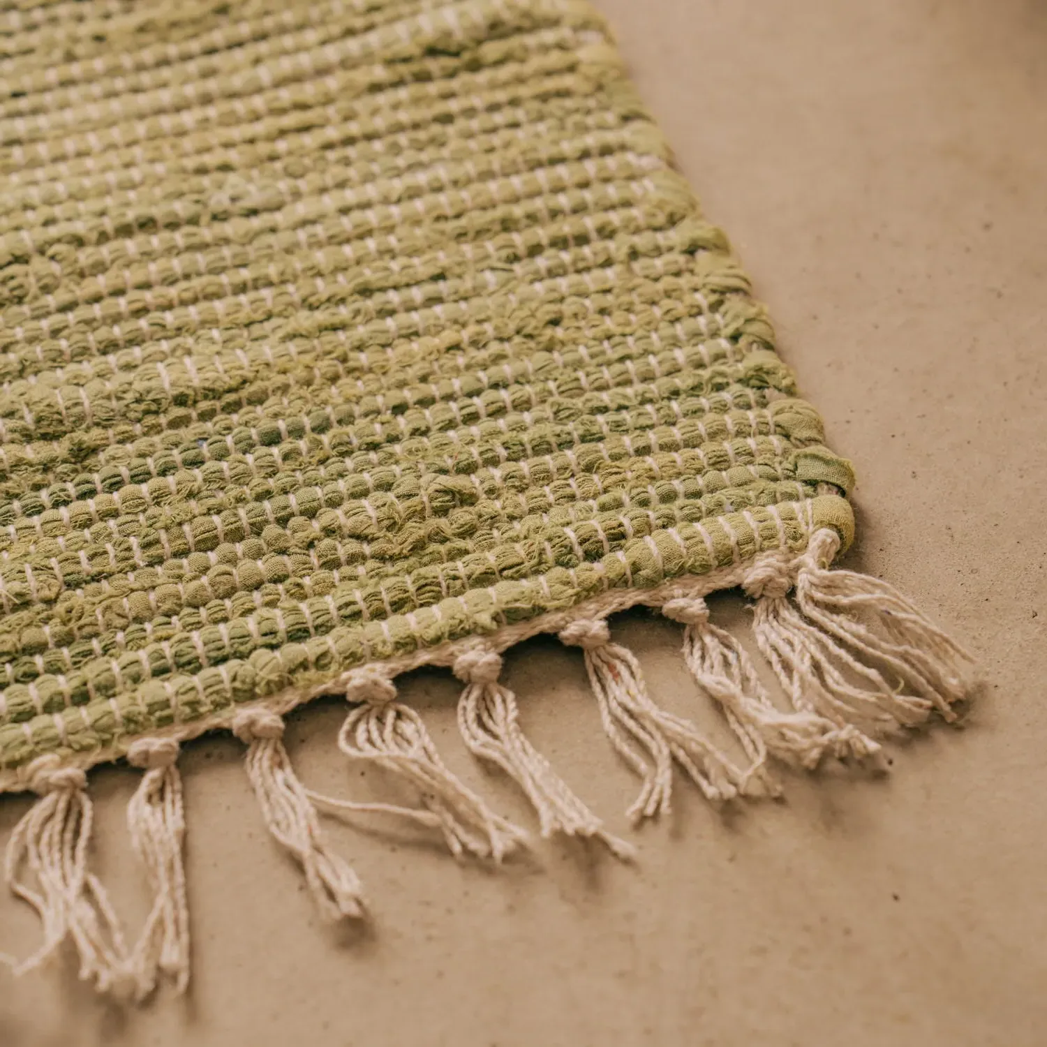 Rag Rug Floor Runner - Green, Cotton