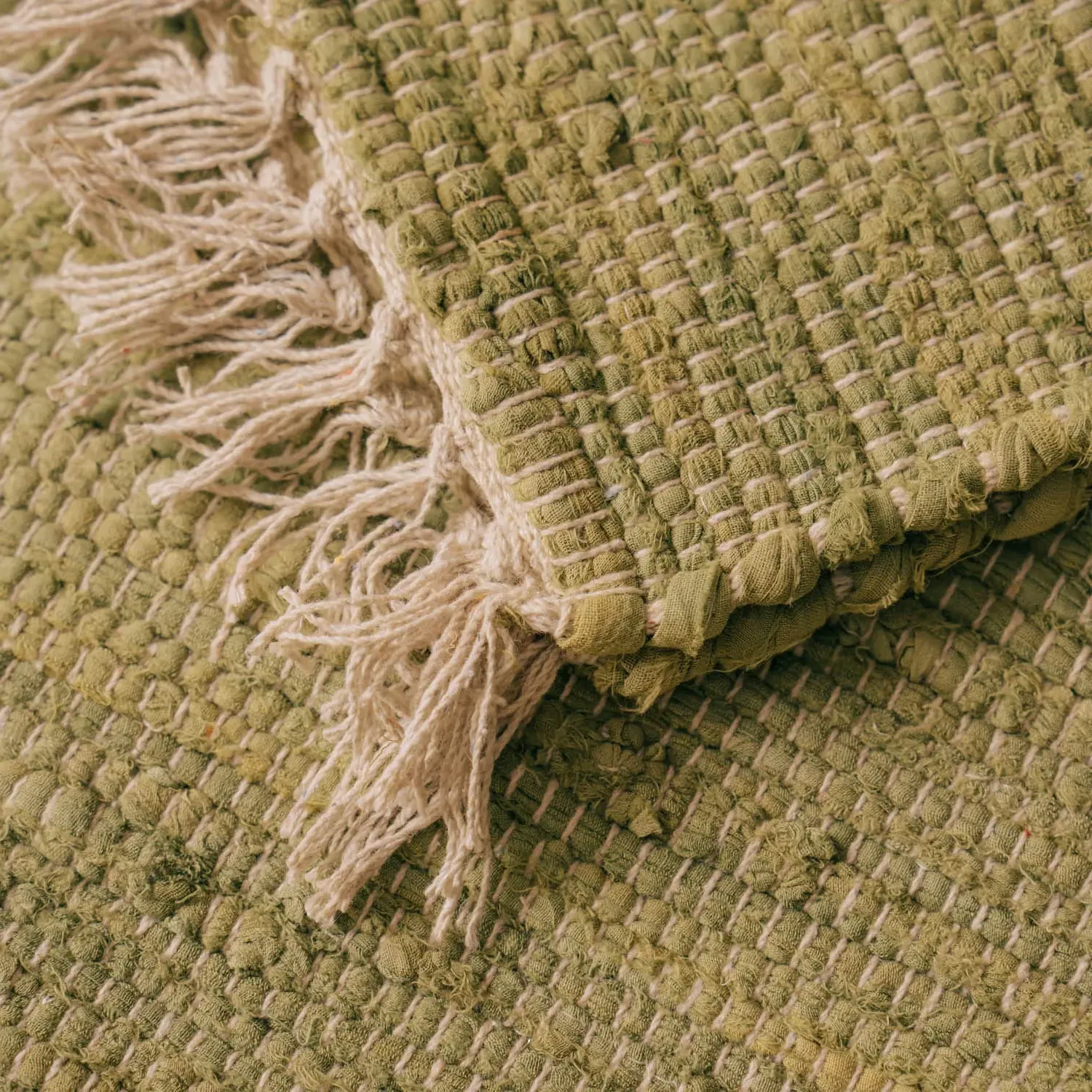 Rag Rug Floor Runner - Green, Cotton