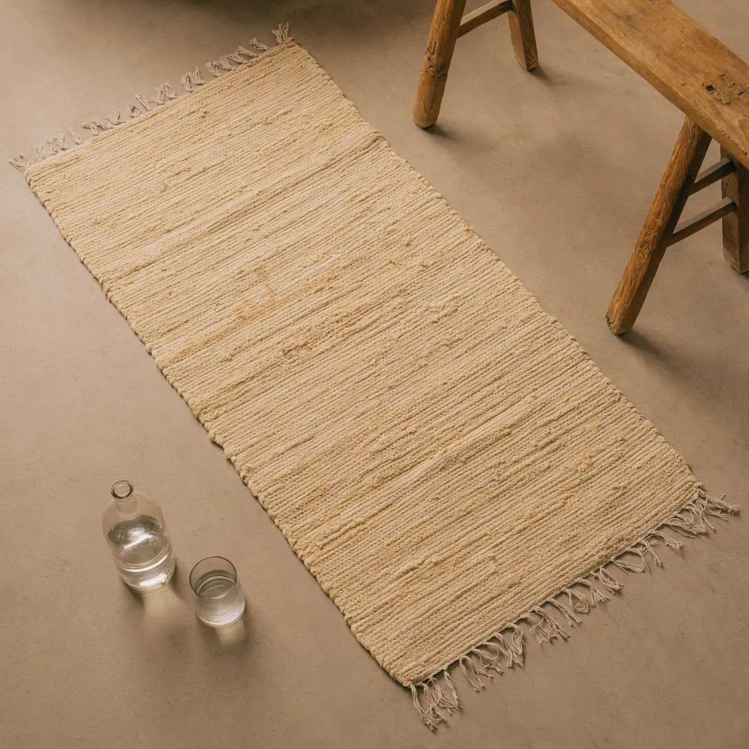 Rag Rug Floor Runner - Natural, Cotton