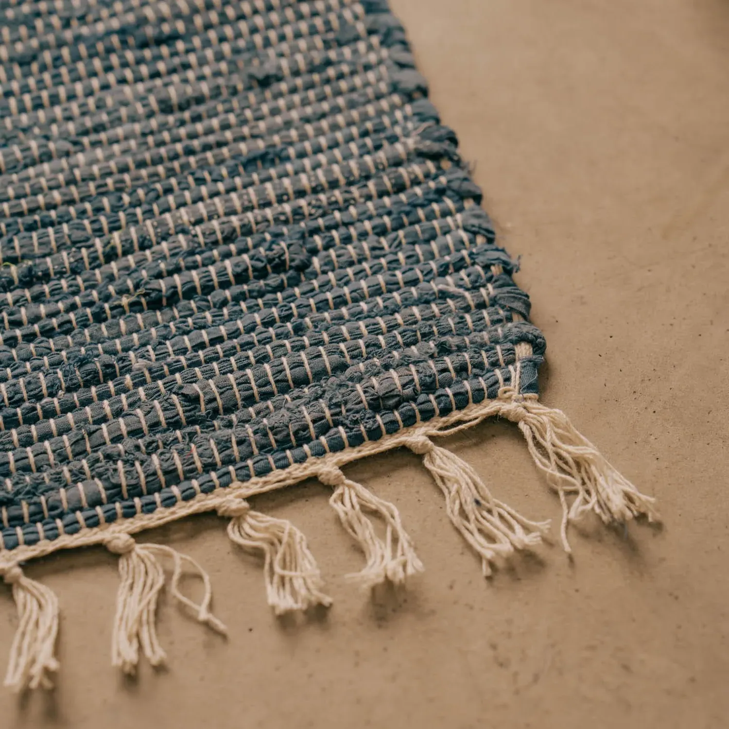 Rag Rug Floor Runner - Navy Blue, Cotton