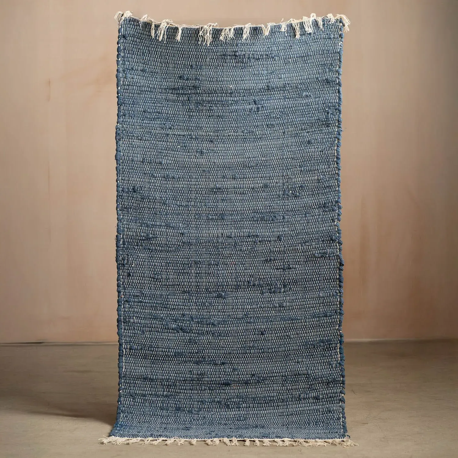 Rag Rug Floor Runner - Navy Blue, Cotton