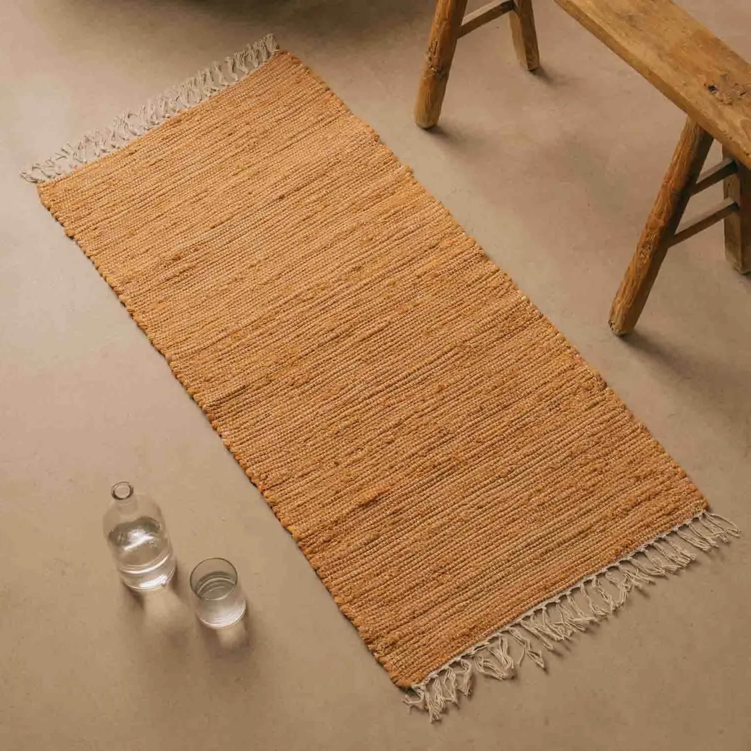 Rag Rug Floor Runner - Rust, Cotton