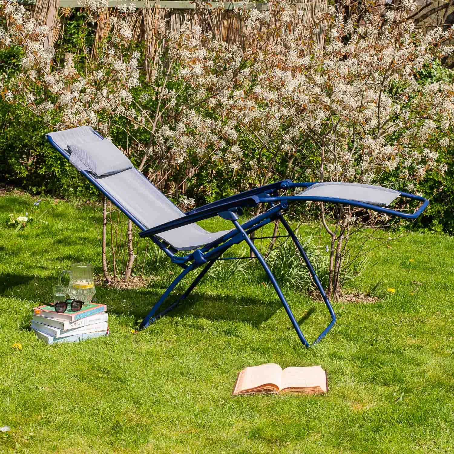 Reclining Garden Chair - Indigo Blue, Canvas