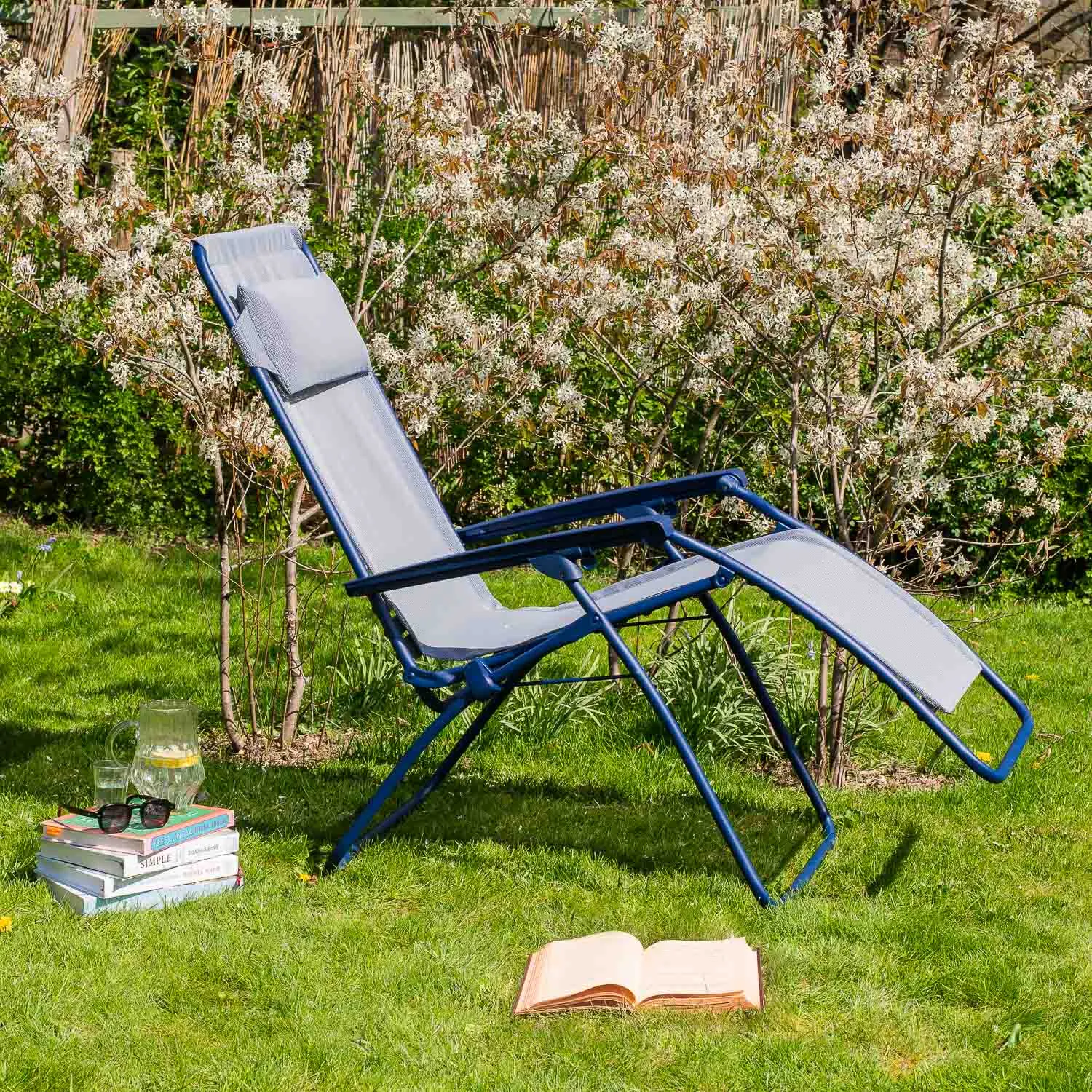 Reclining Garden Chair - Indigo Blue, Canvas image