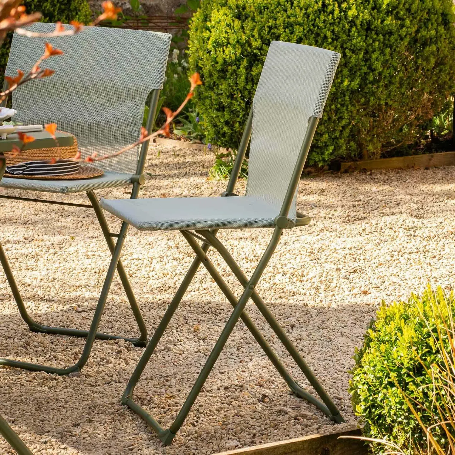 Rectangular Balcony Table and Four Chairs Set - Moss Green, Canvas