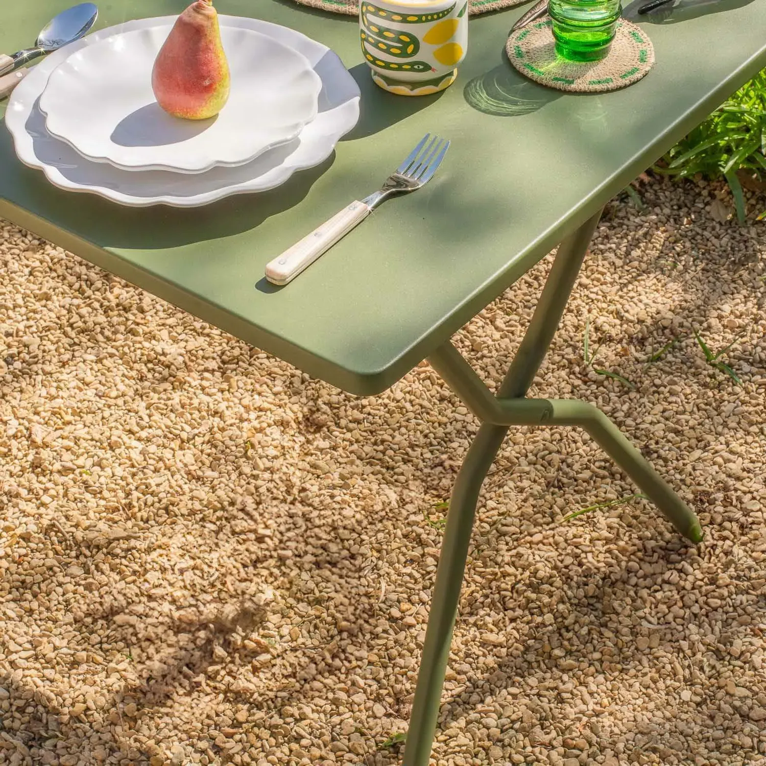 Rectangular Balcony Table and Four Chairs Set - Moss Green, Canvas