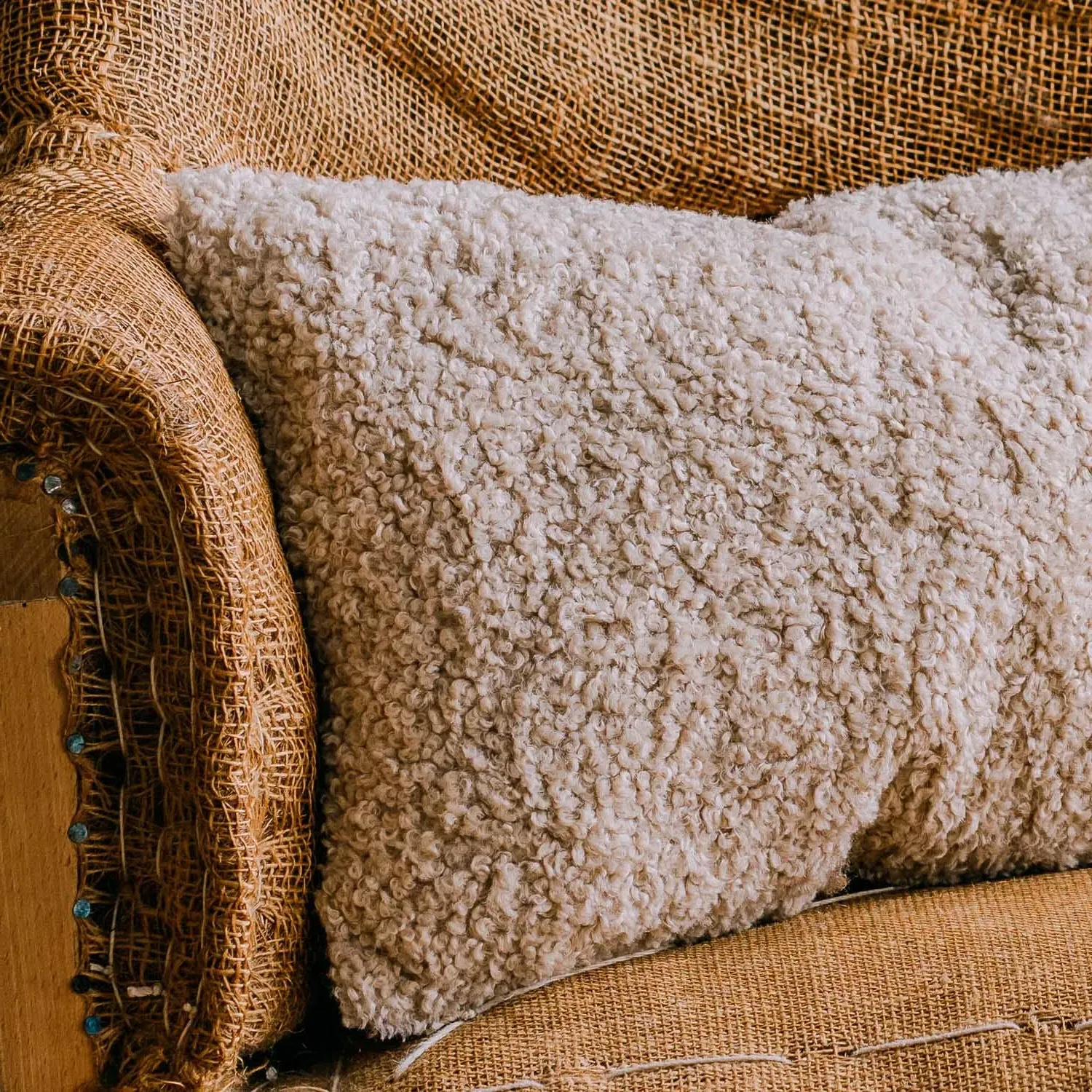 Rectangular Faux Fur Cushion - Oatmeal