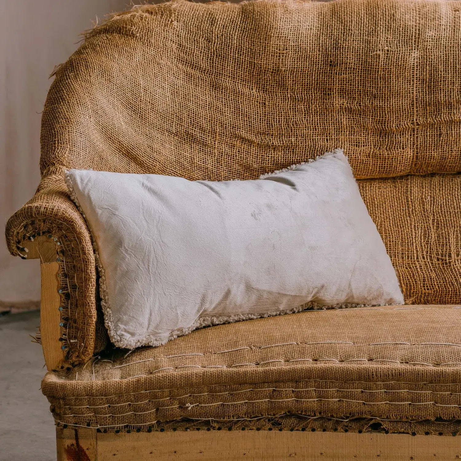 Rectangular Faux Fur Cushion - Oatmeal