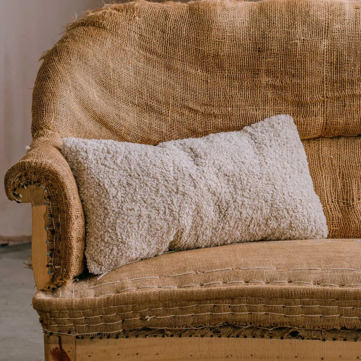 Rectangular Faux Fur Cushion - Oatmeal image