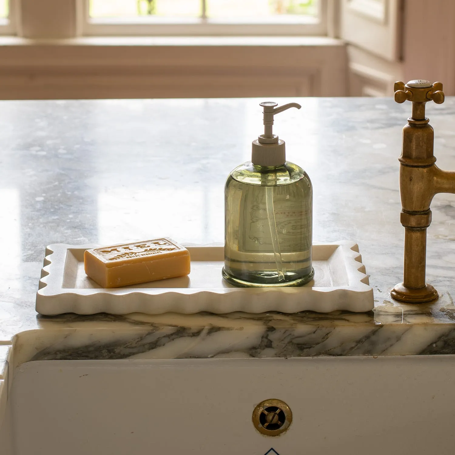 Rectangular Scalloped Tray - White, Marble