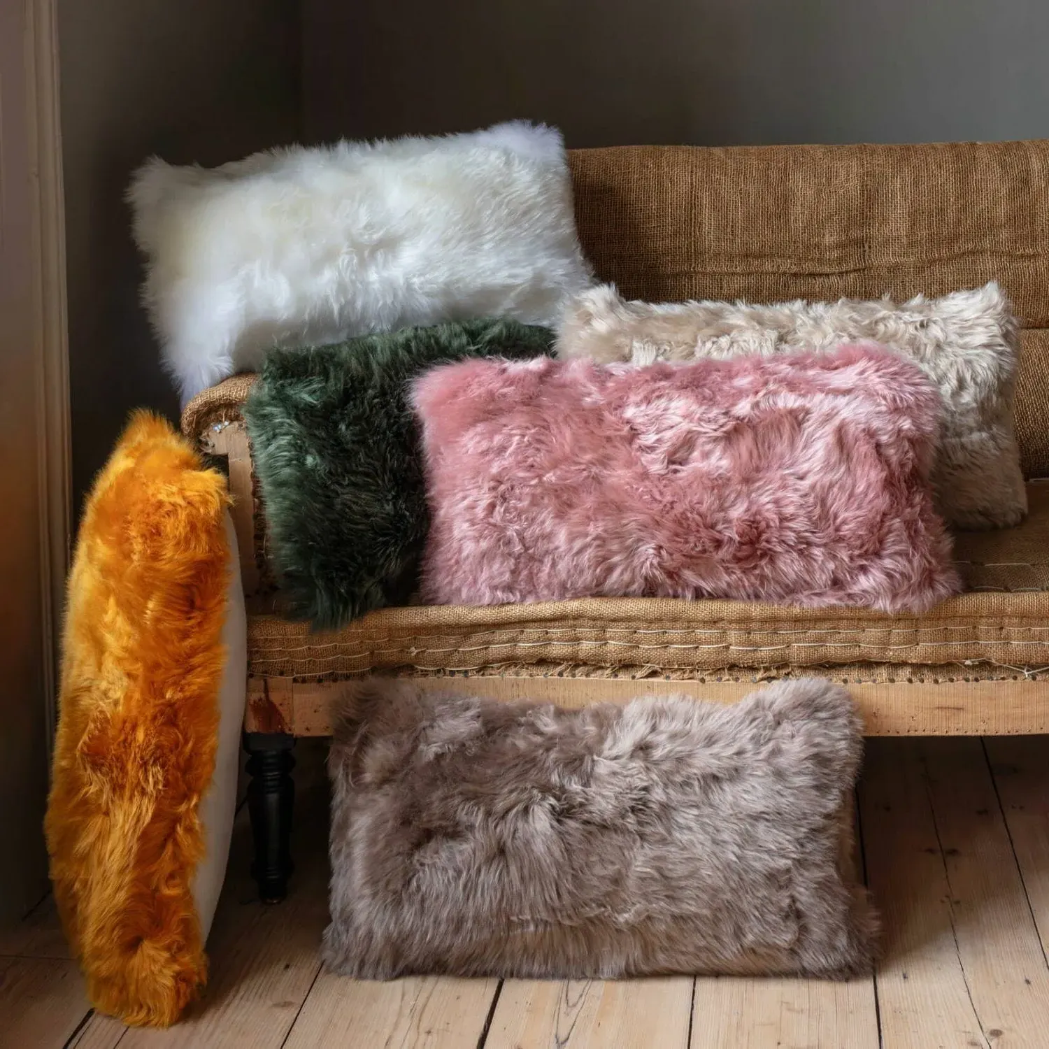 Rectangular Sheepskin Cushion - Mustard