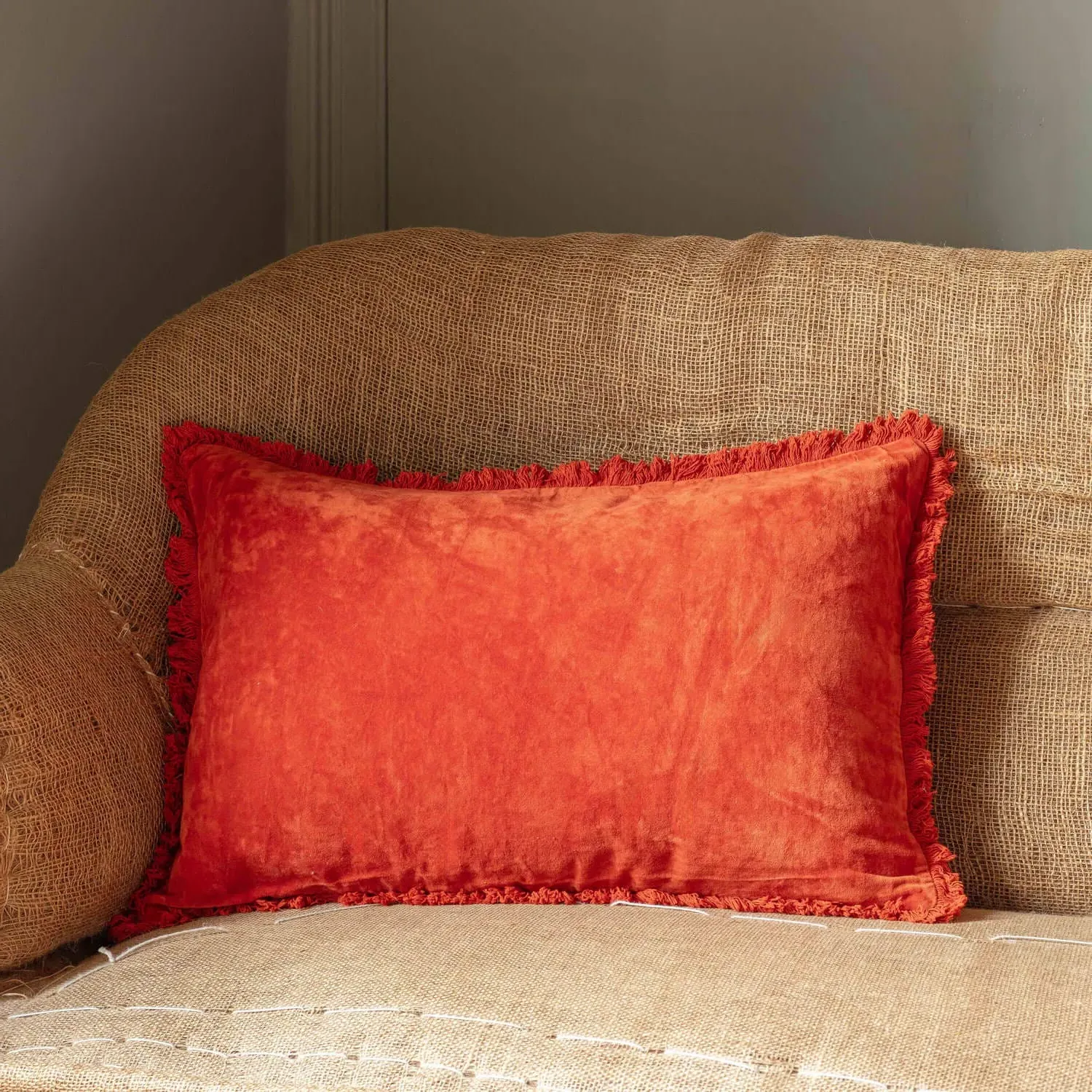 Rectangular Stonewashed Velvet Cushion - Dark Grey