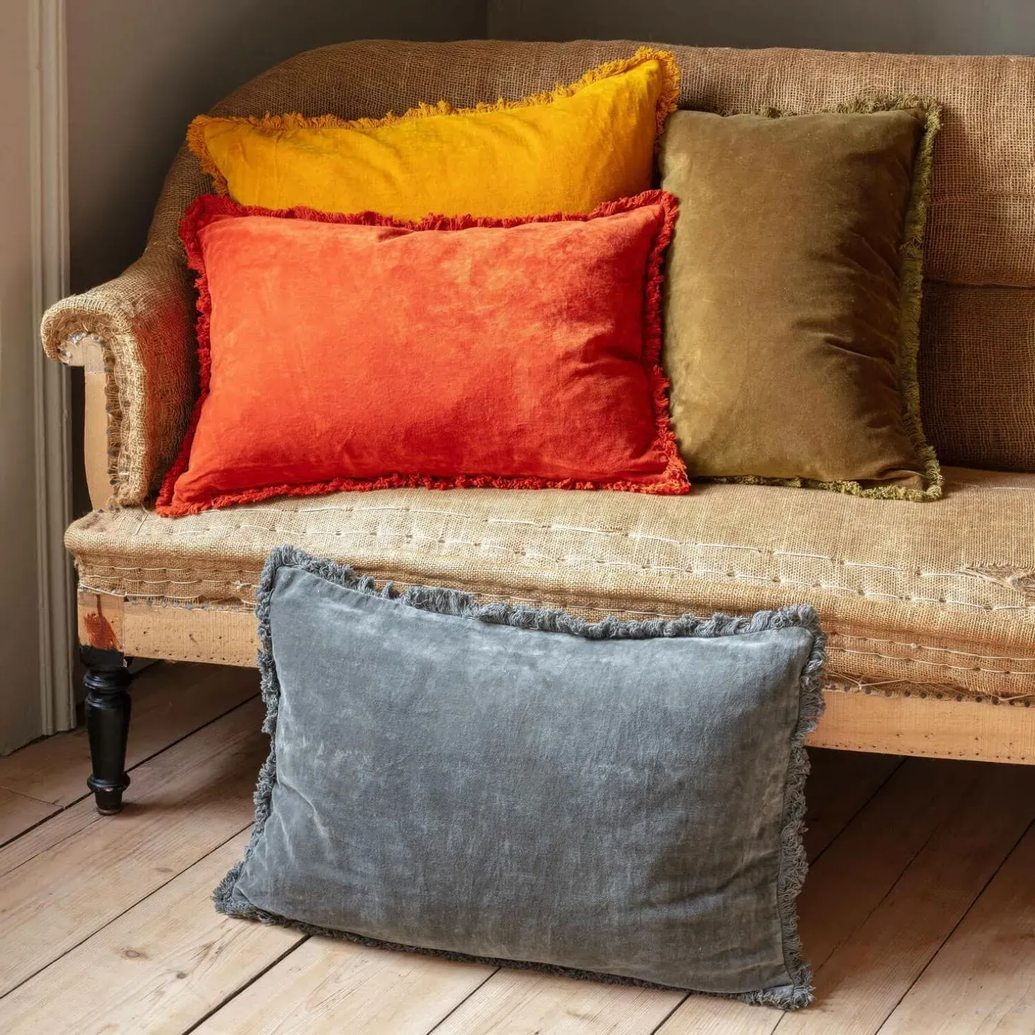 Rectangular Stonewashed Velvet Cushion - Dark Grey