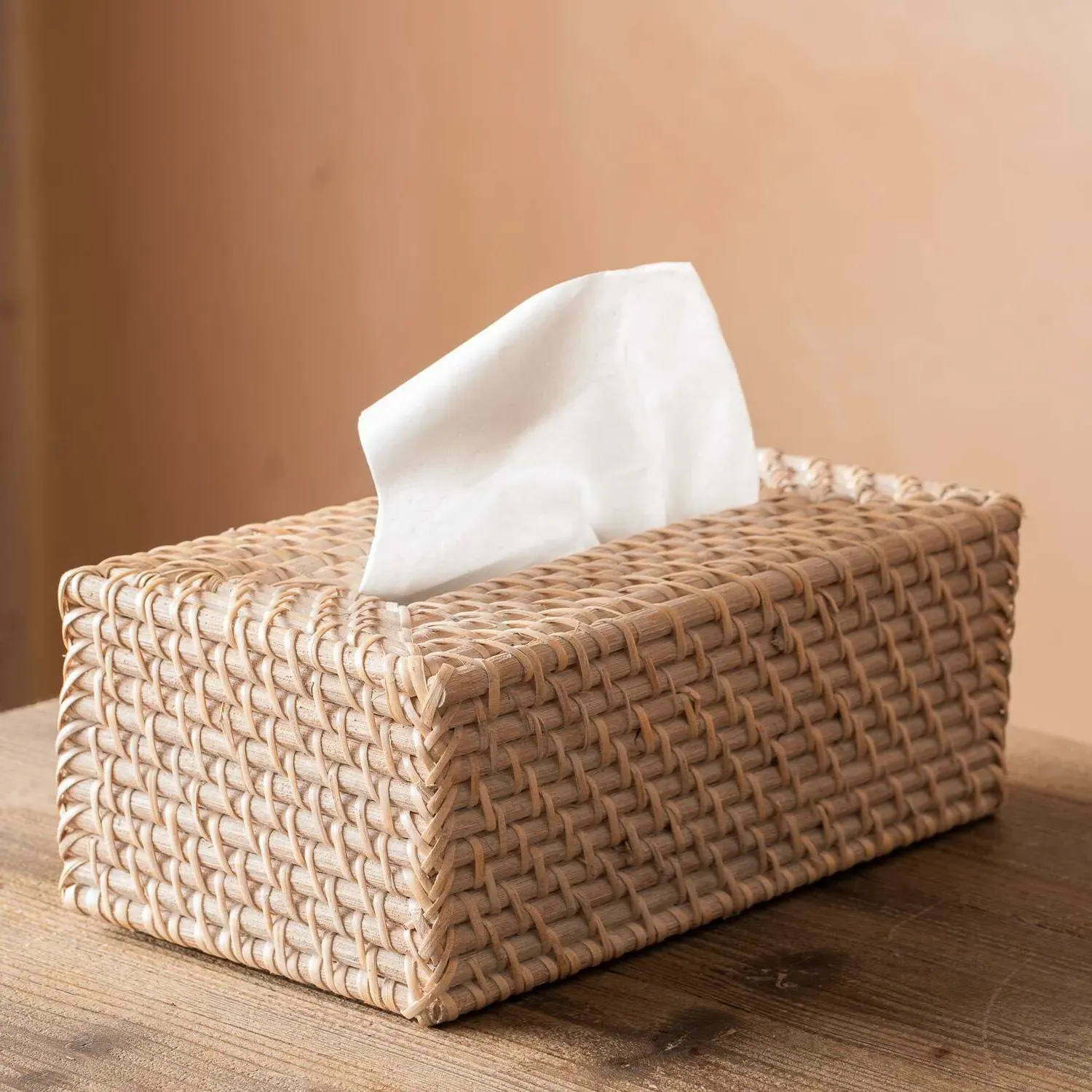Rectangular Tissue Box Holder - Whitewash, Rattan image
