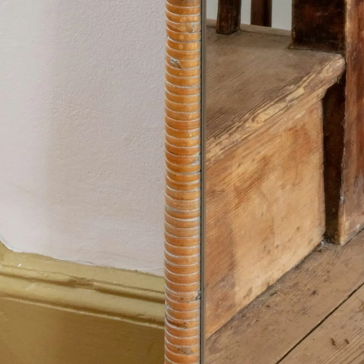 Rectangular Wall Mirror with Hooks - Rattan Style