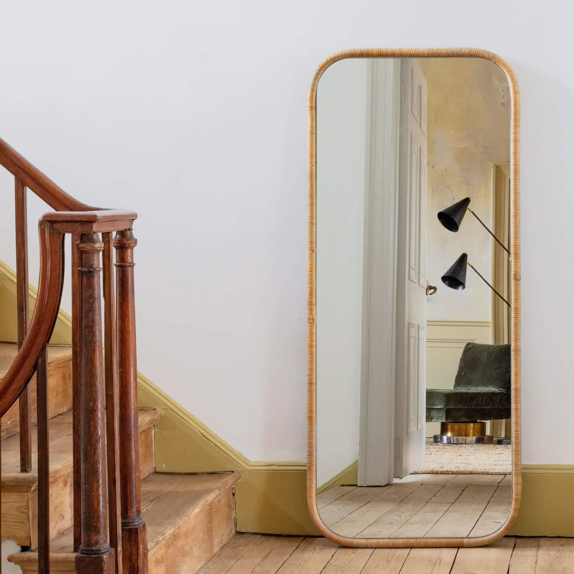 Rectangular Wall Mirror with Hooks - Rattan Style