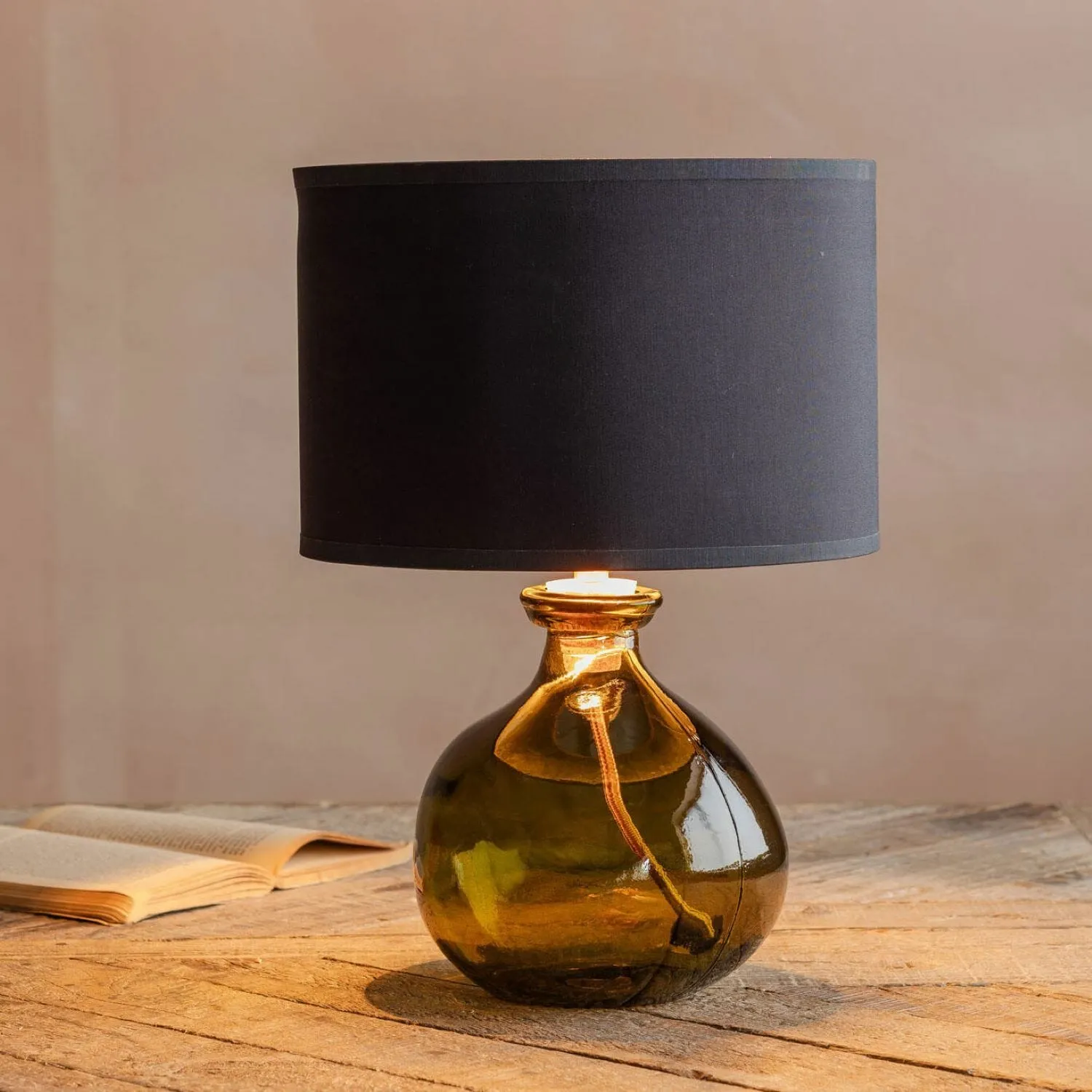 Recycled Glass Table Lamp - Olive Green