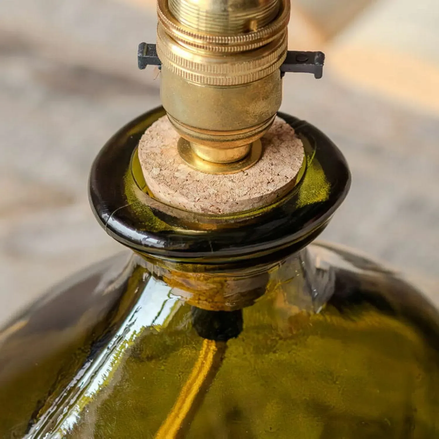 Recycled Glass Table Lamp - Olive Green