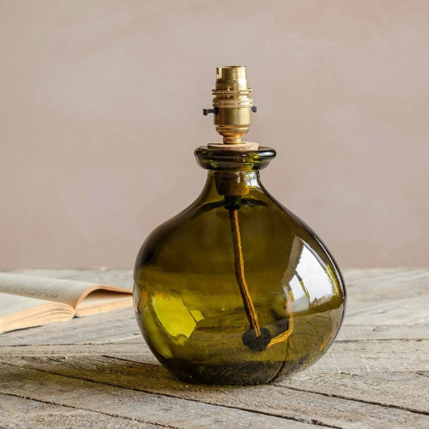 Recycled Glass Table Lamp - Olive Green