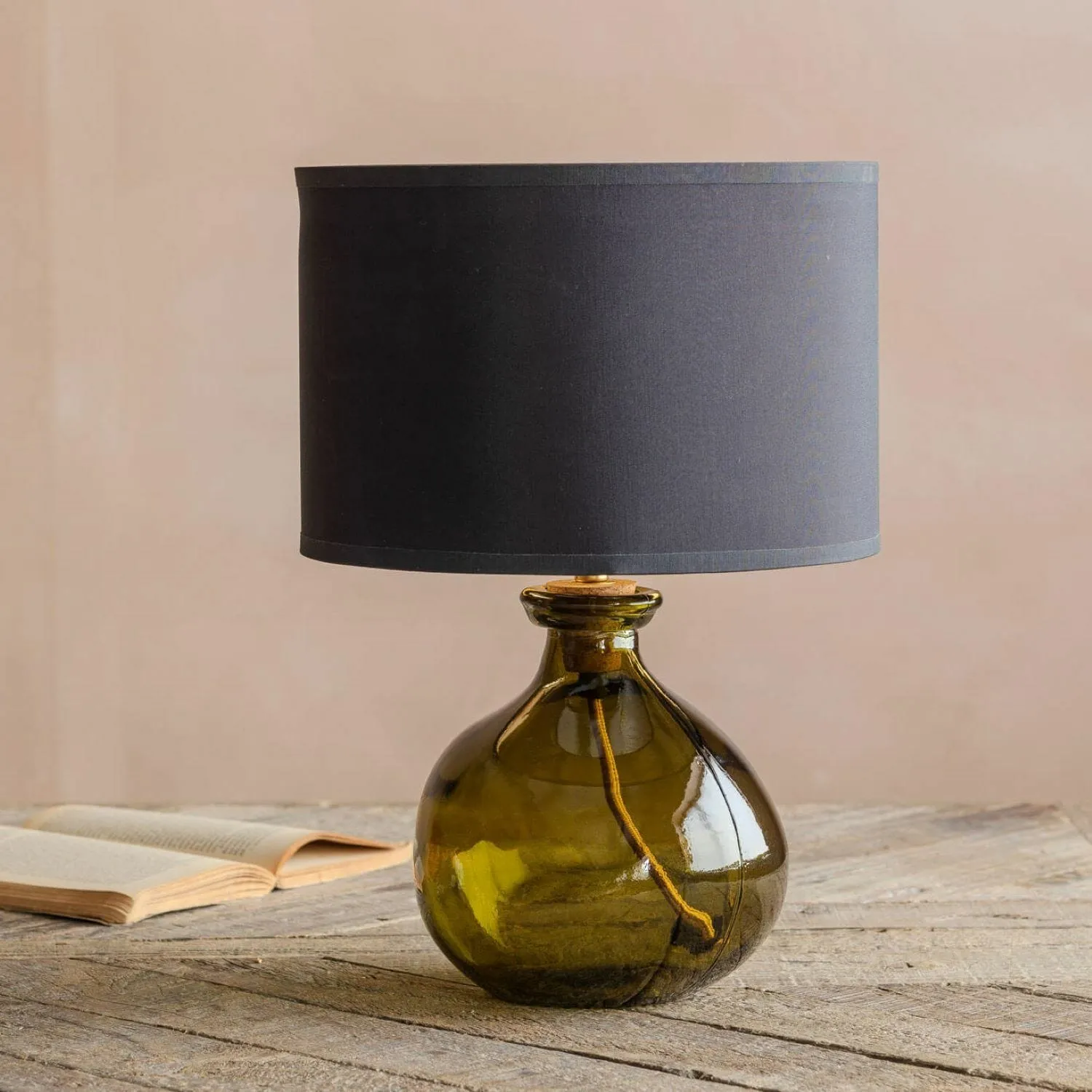 Recycled Glass Table Lamp - Olive Green