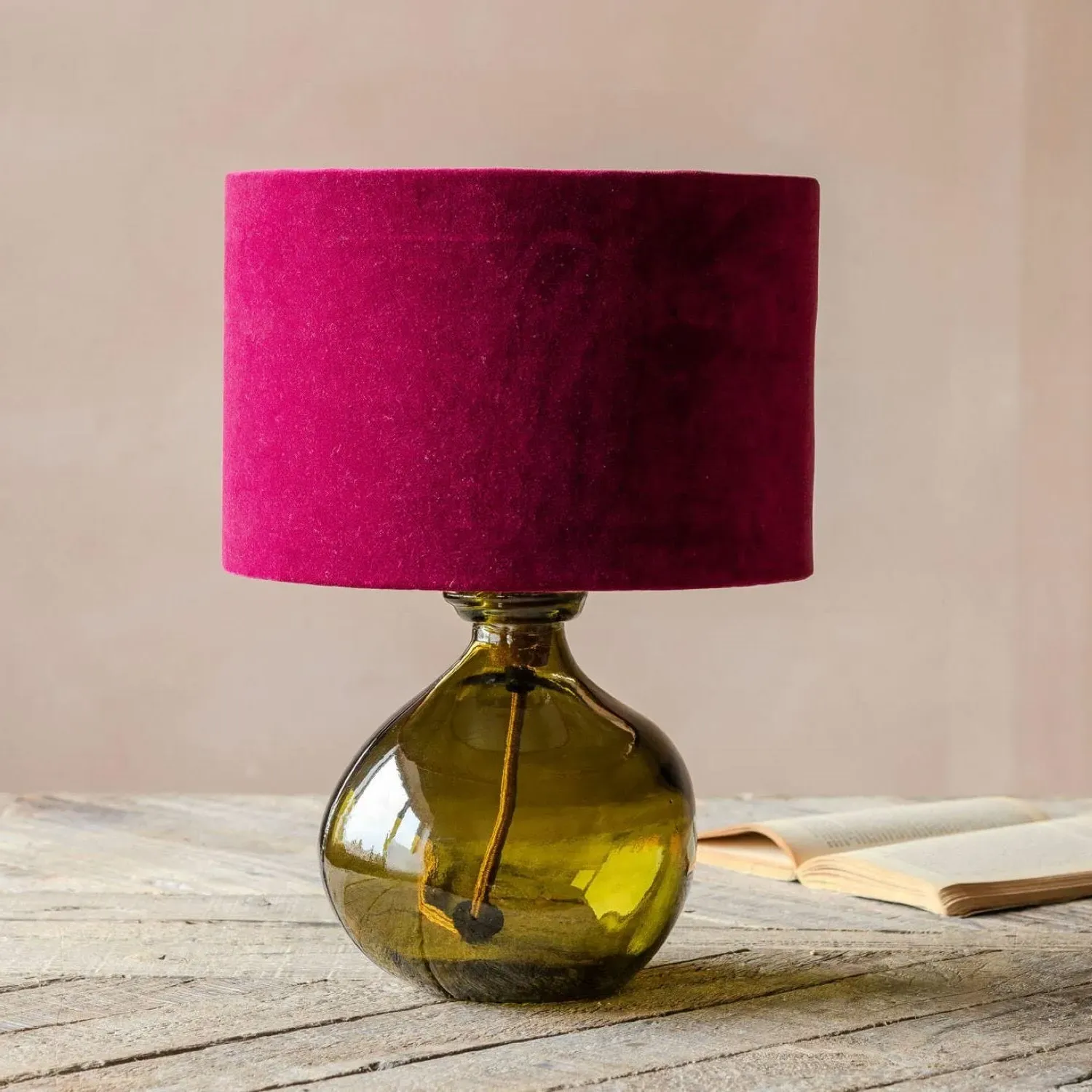 Recycled Glass Table Lamp - Olive Green