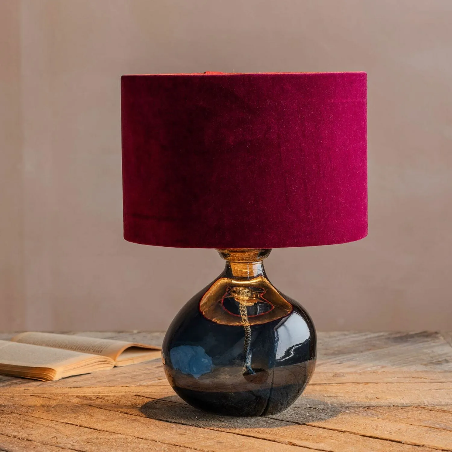 Recycled Glass Table Lamp - Petrol Blue