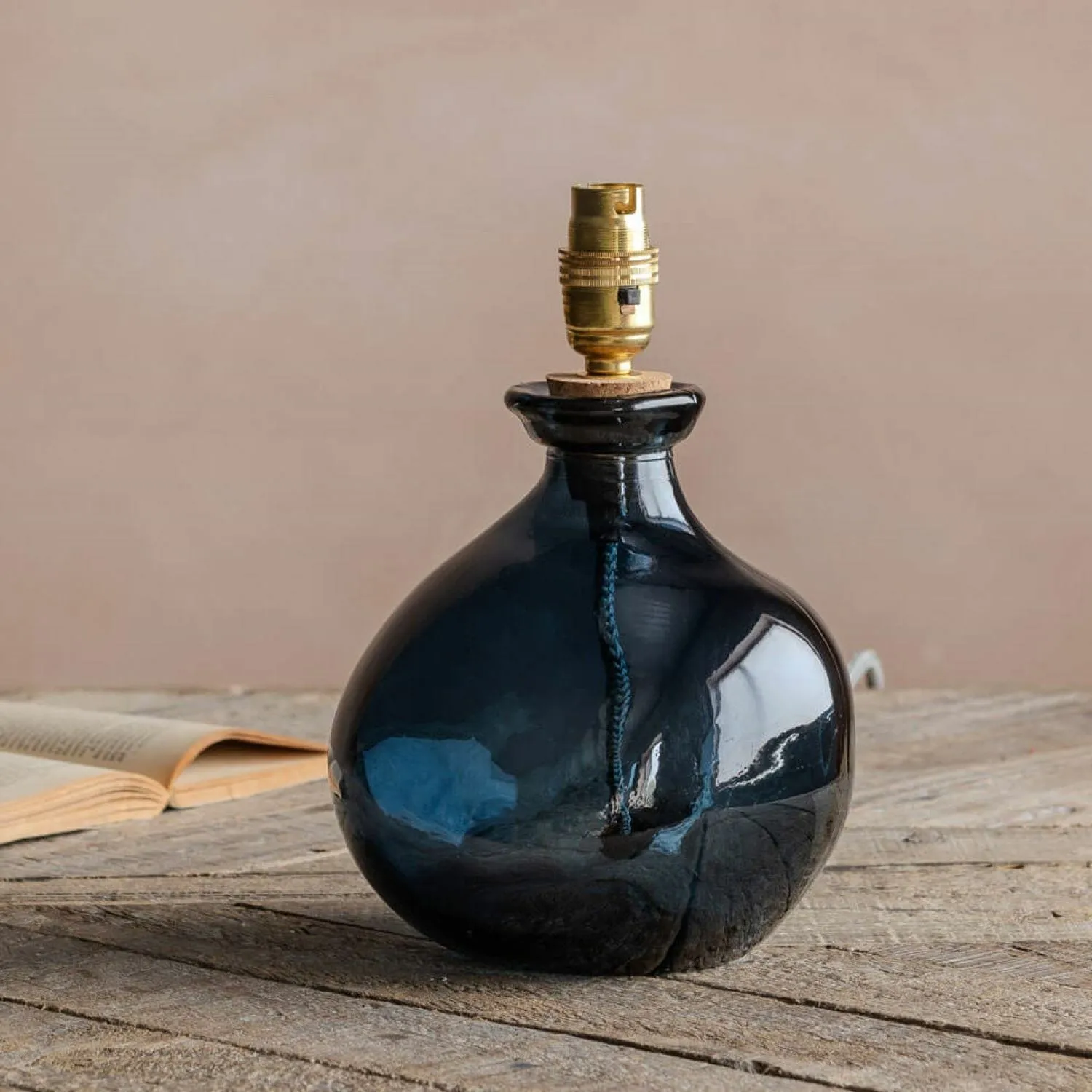 Recycled Glass Table Lamp - Petrol Blue