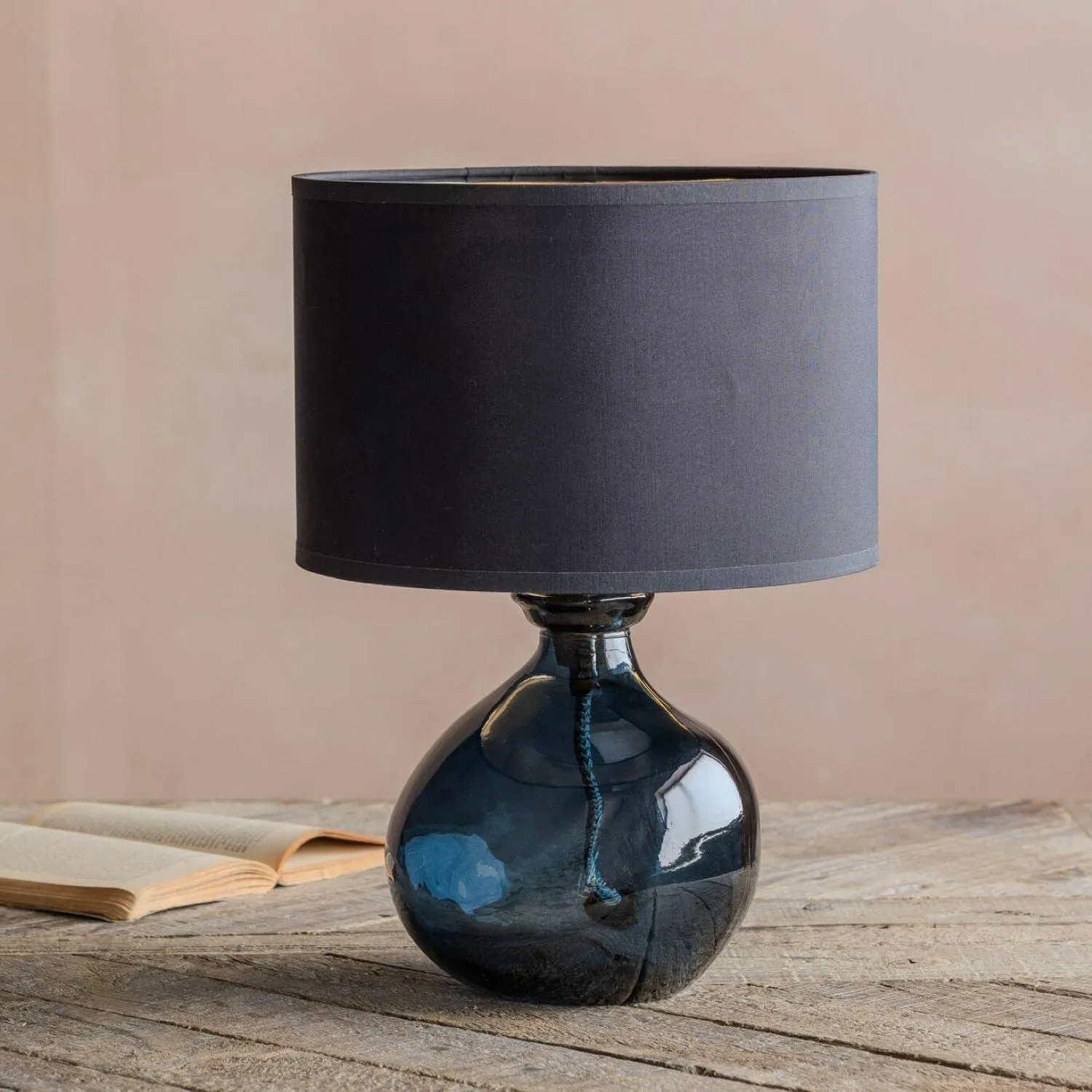 Recycled Glass Table Lamp - Petrol Blue