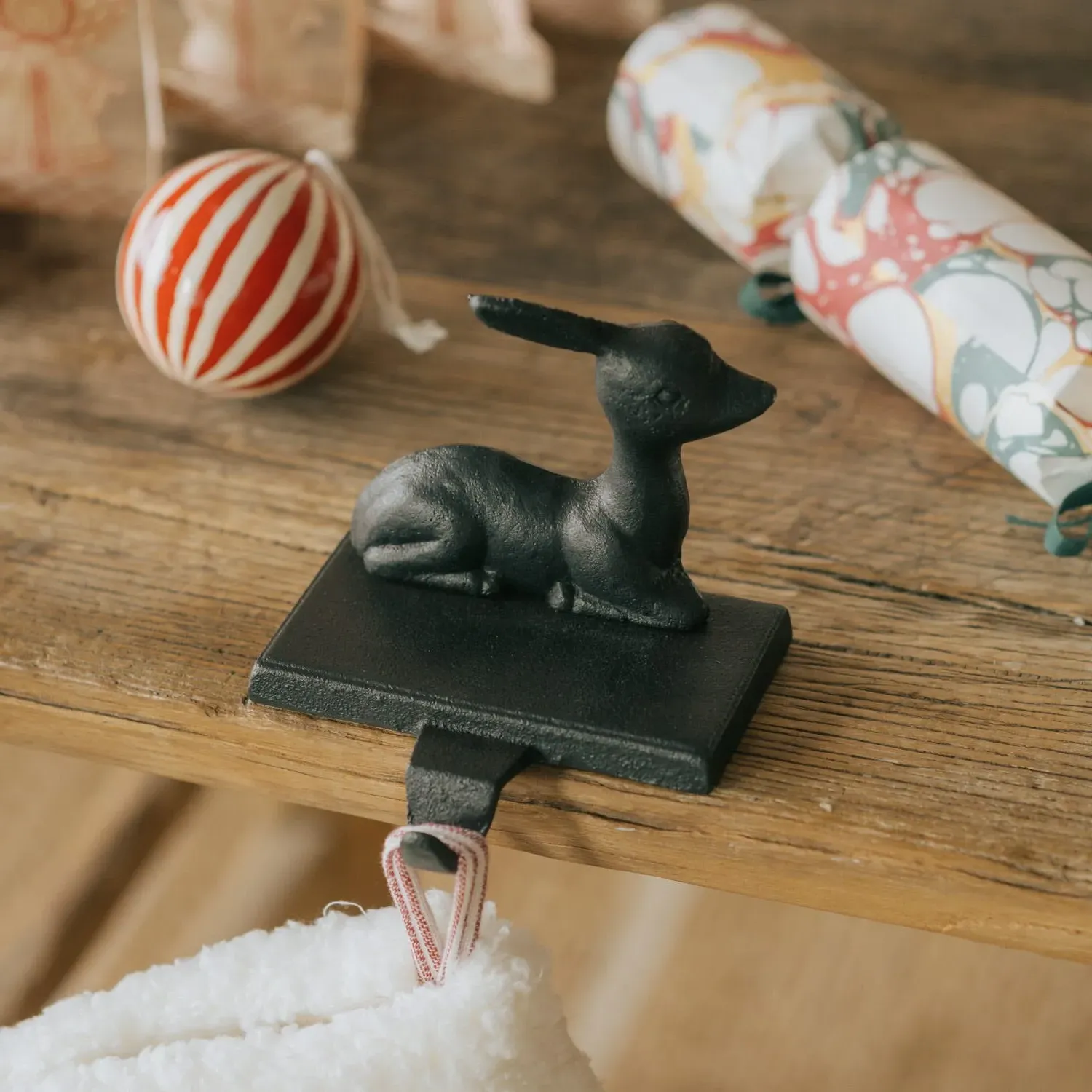 Reindeer Stocking Hook - Black, Cast Iron