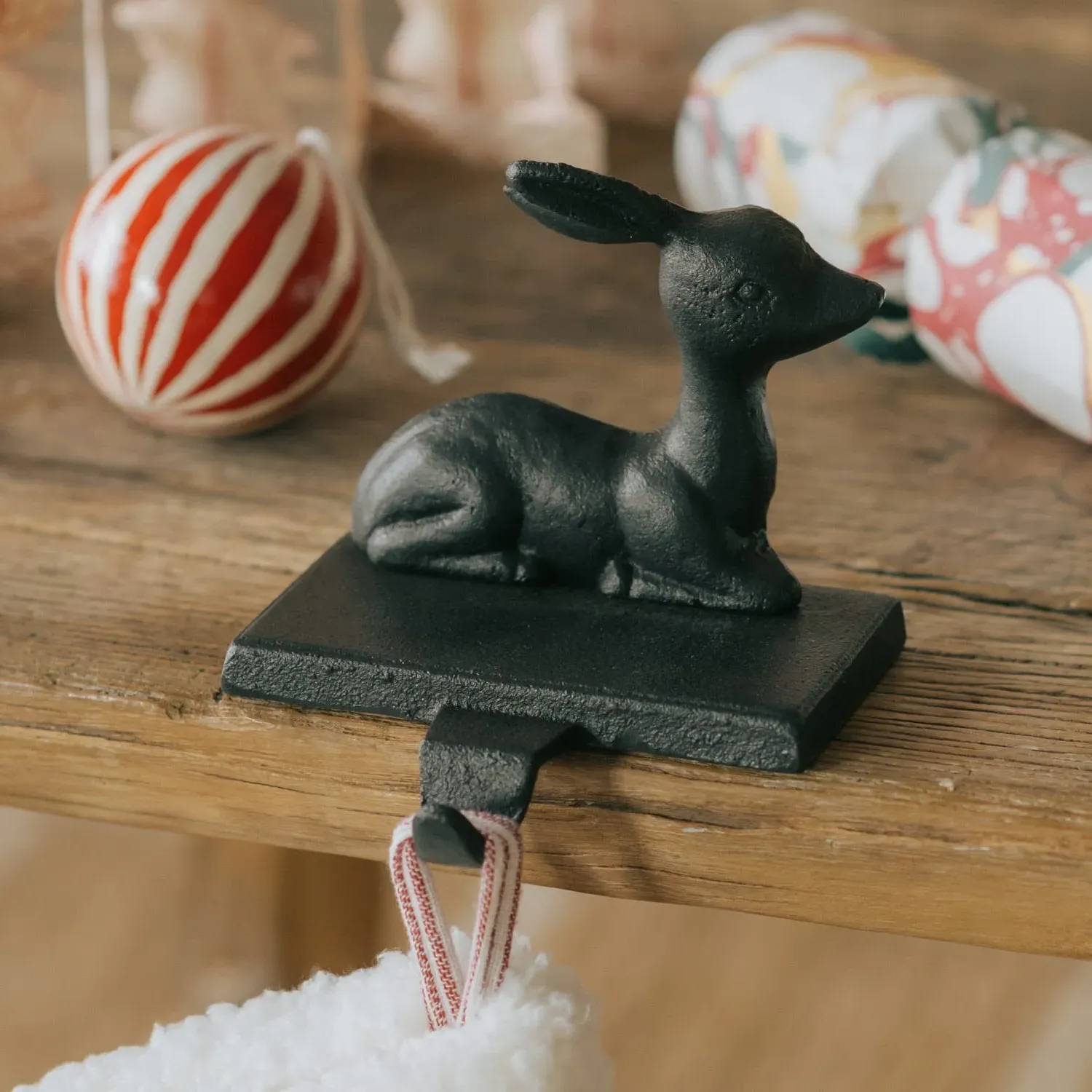 Reindeer Stocking Hook - Black, Cast Iron image