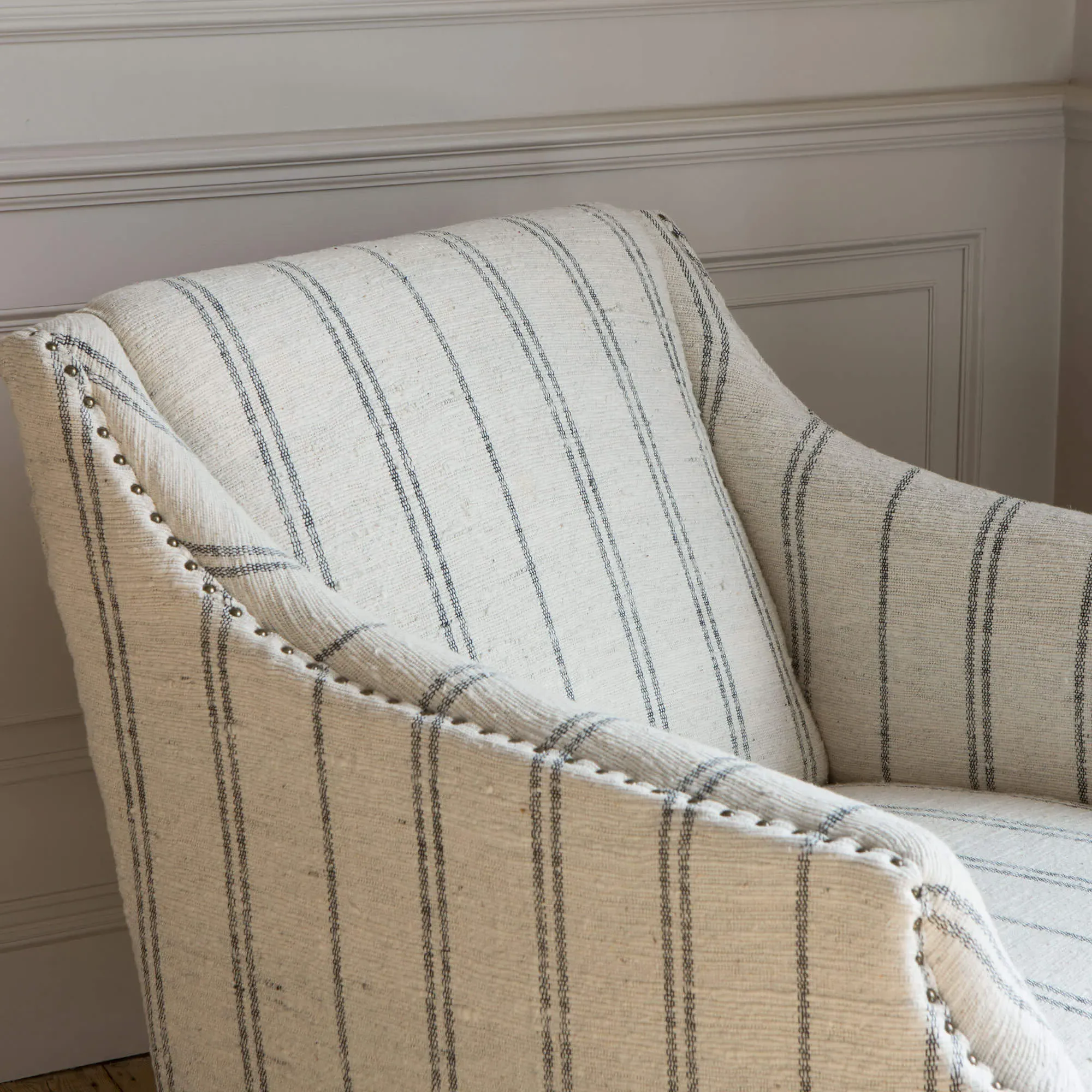 Renée Linen Stripe Armchair - Blond Wood