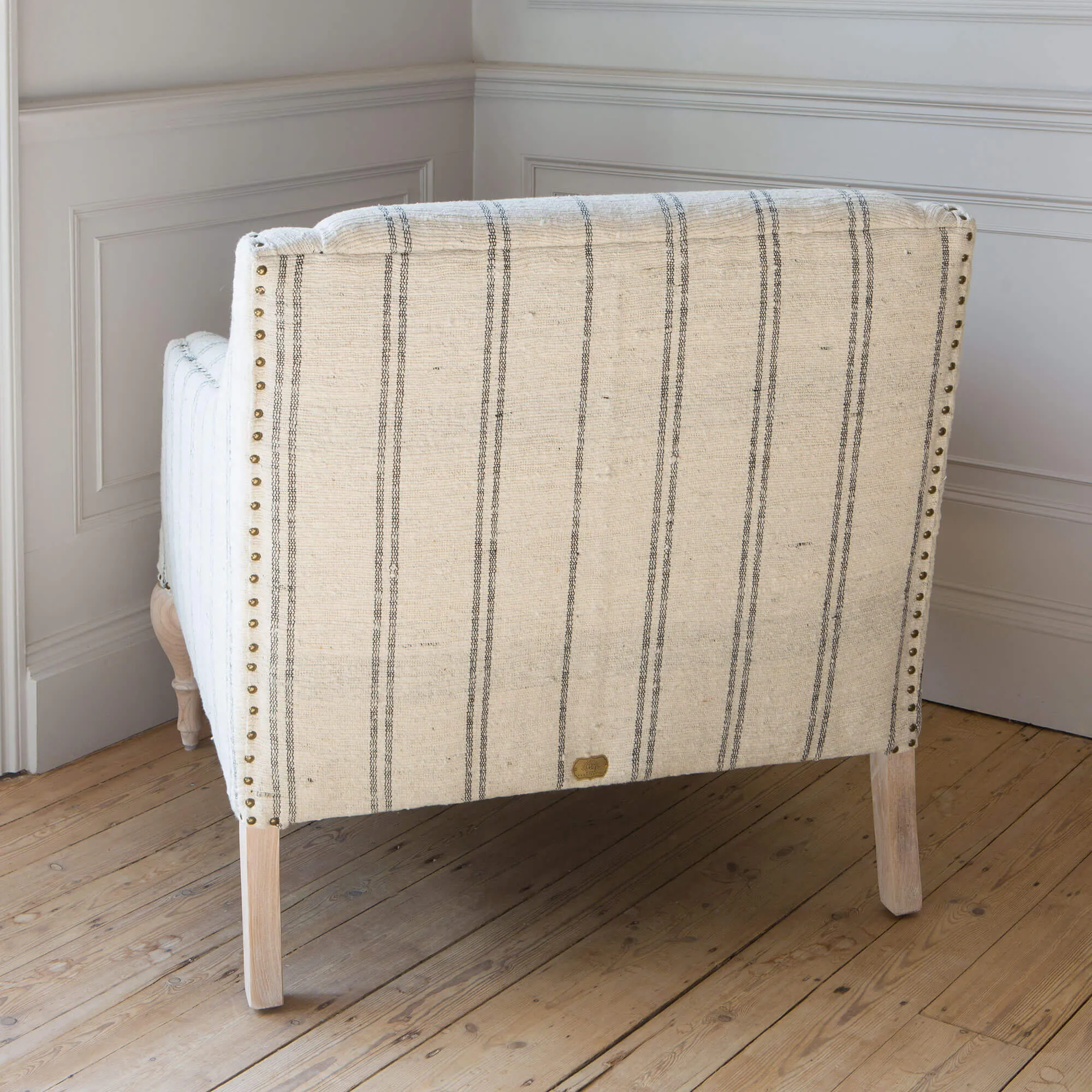 Renée Linen Stripe Armchair - Blond Wood