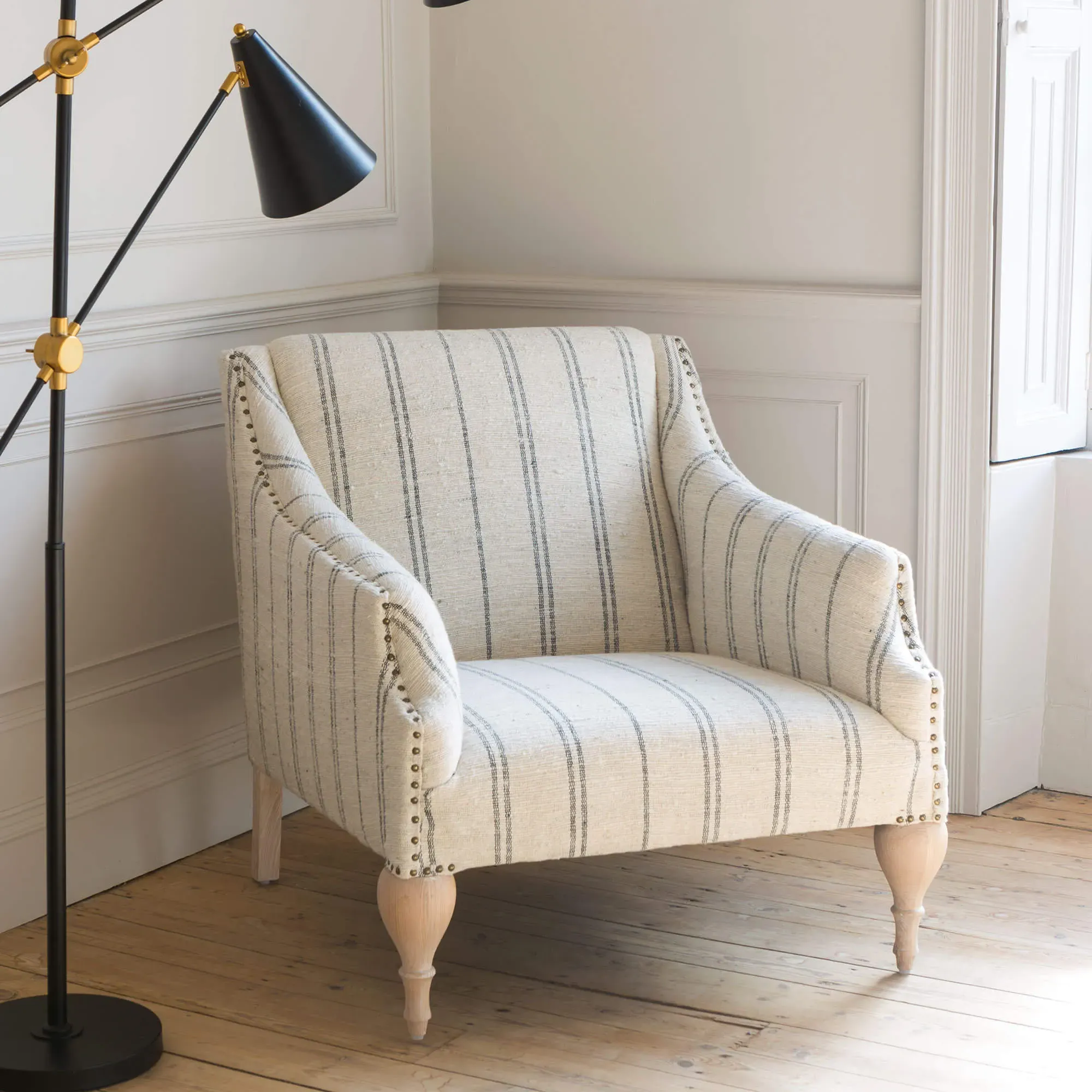 Renée Linen Stripe Armchair - Blond Wood image