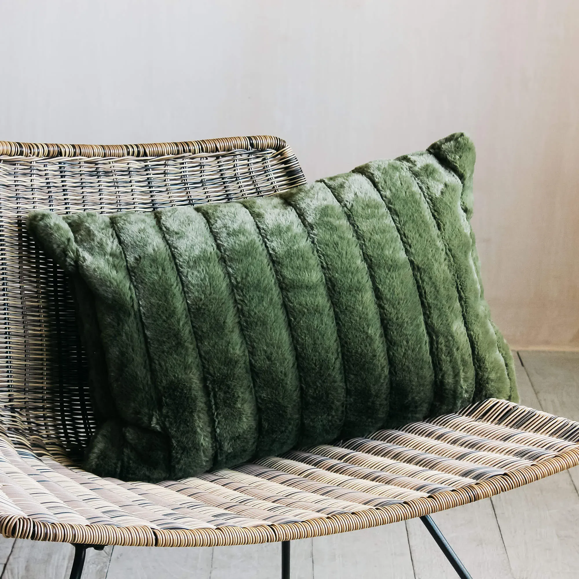 Ribbed Cushion - Olive Green, Polyester