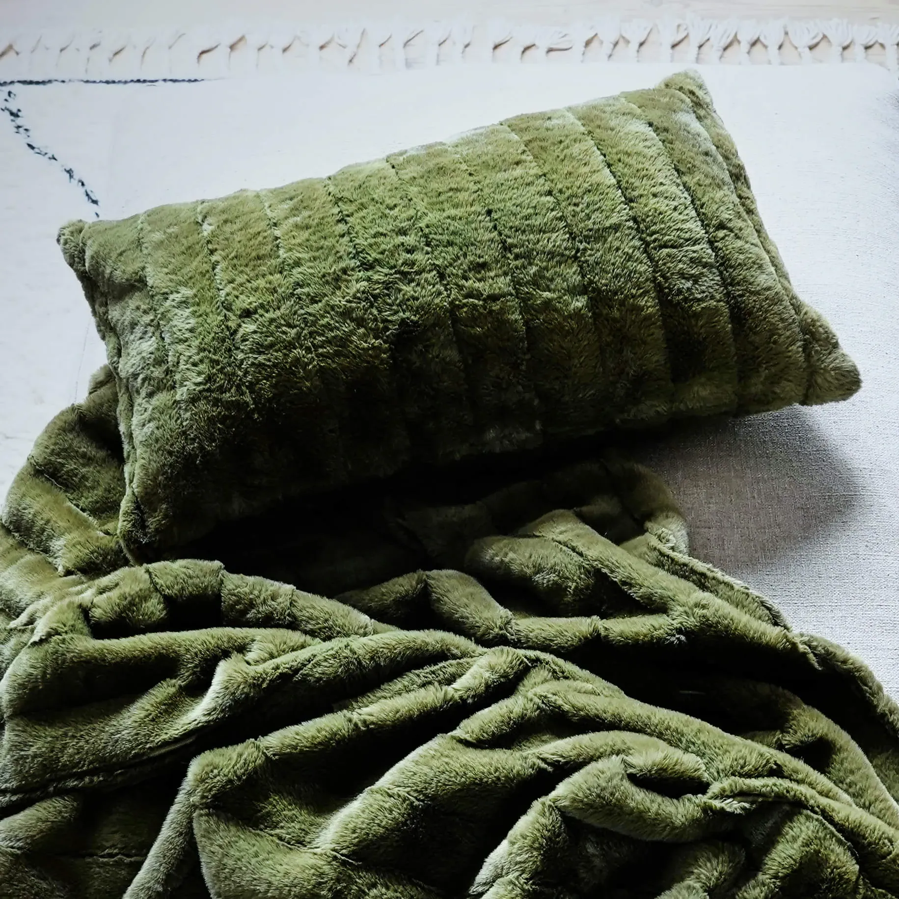 Ribbed Cushion - Olive Green, Polyester image