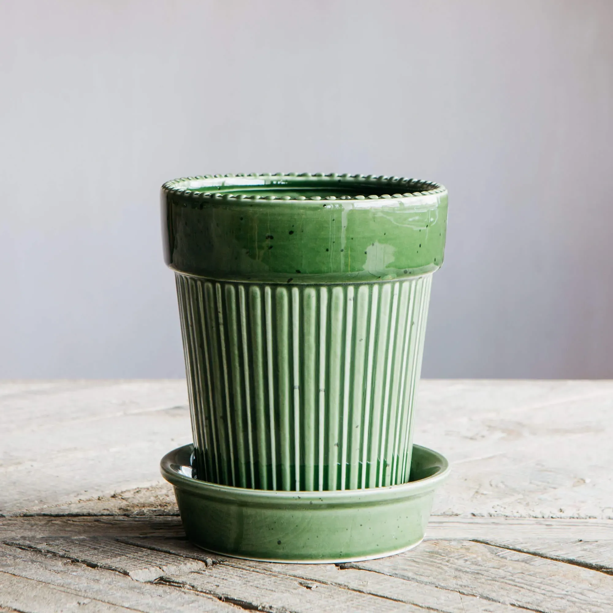 Ribbed Glazed Vase - Green, Ceramic