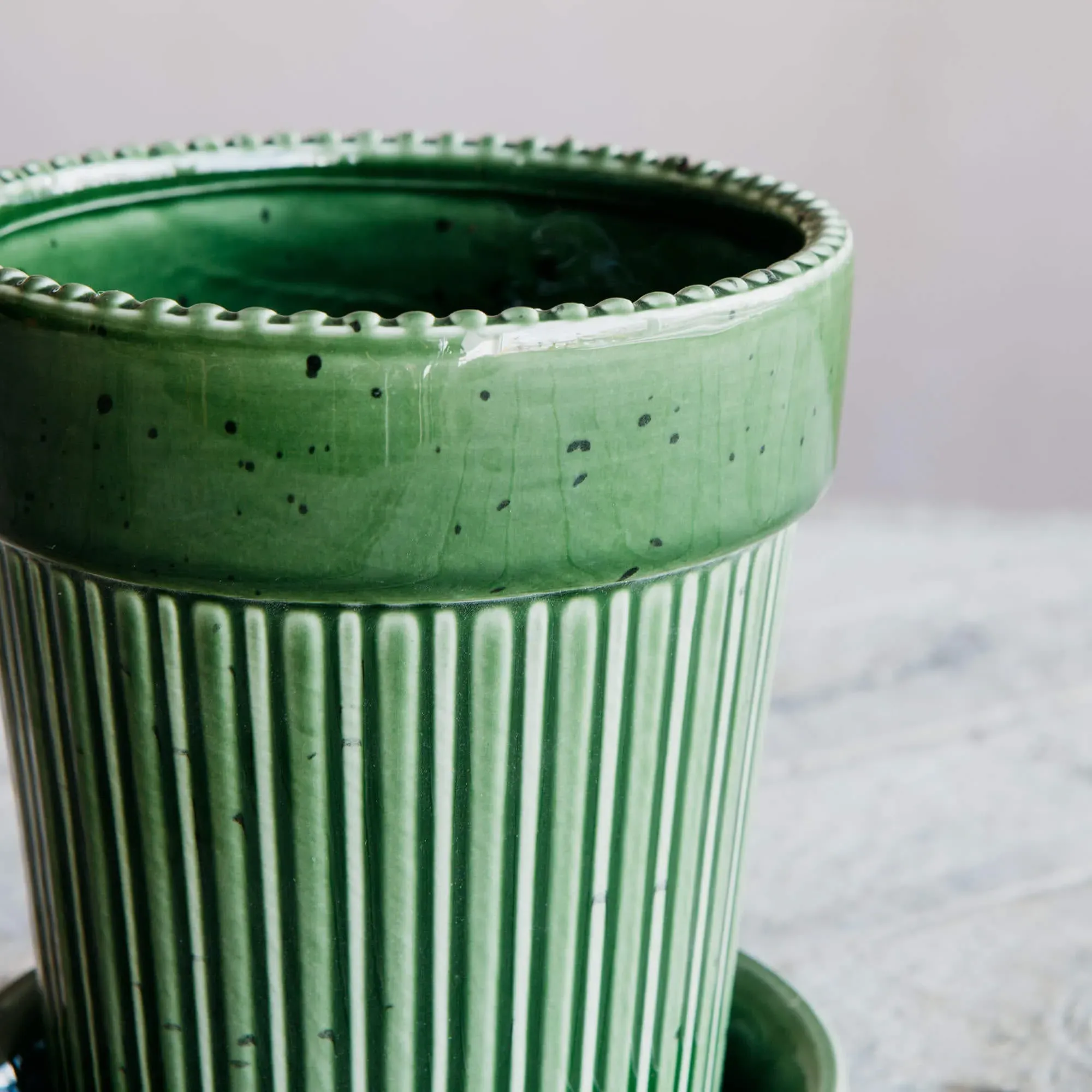 Ribbed Glazed Vase - Green, Ceramic