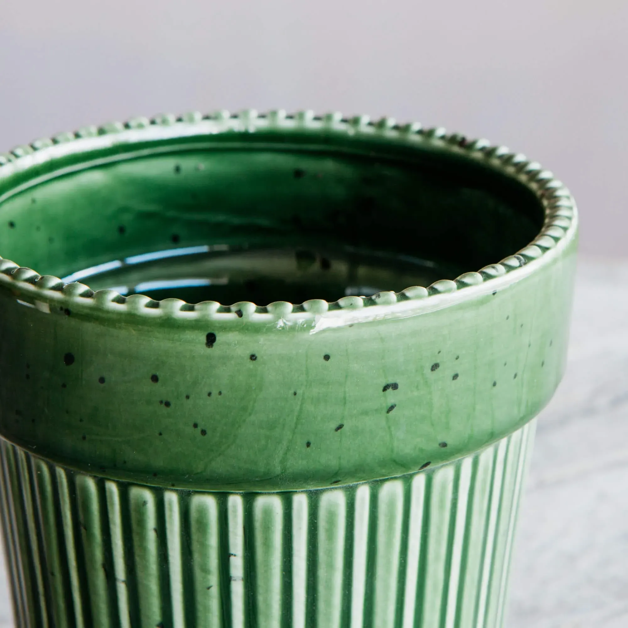 Ribbed Glazed Vase - Green, Ceramic