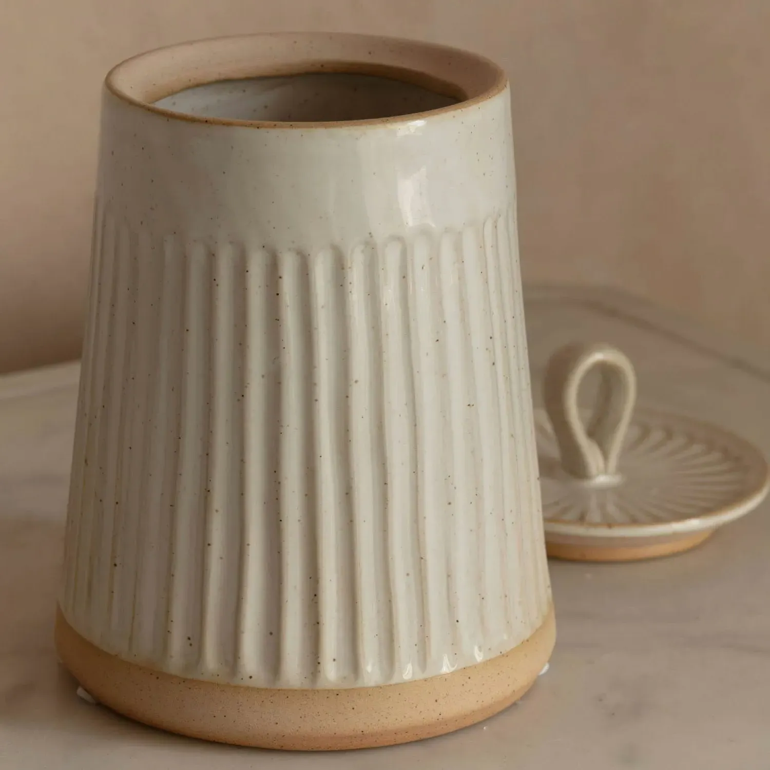 Ribbed Jar with Lid - White, Ceramic