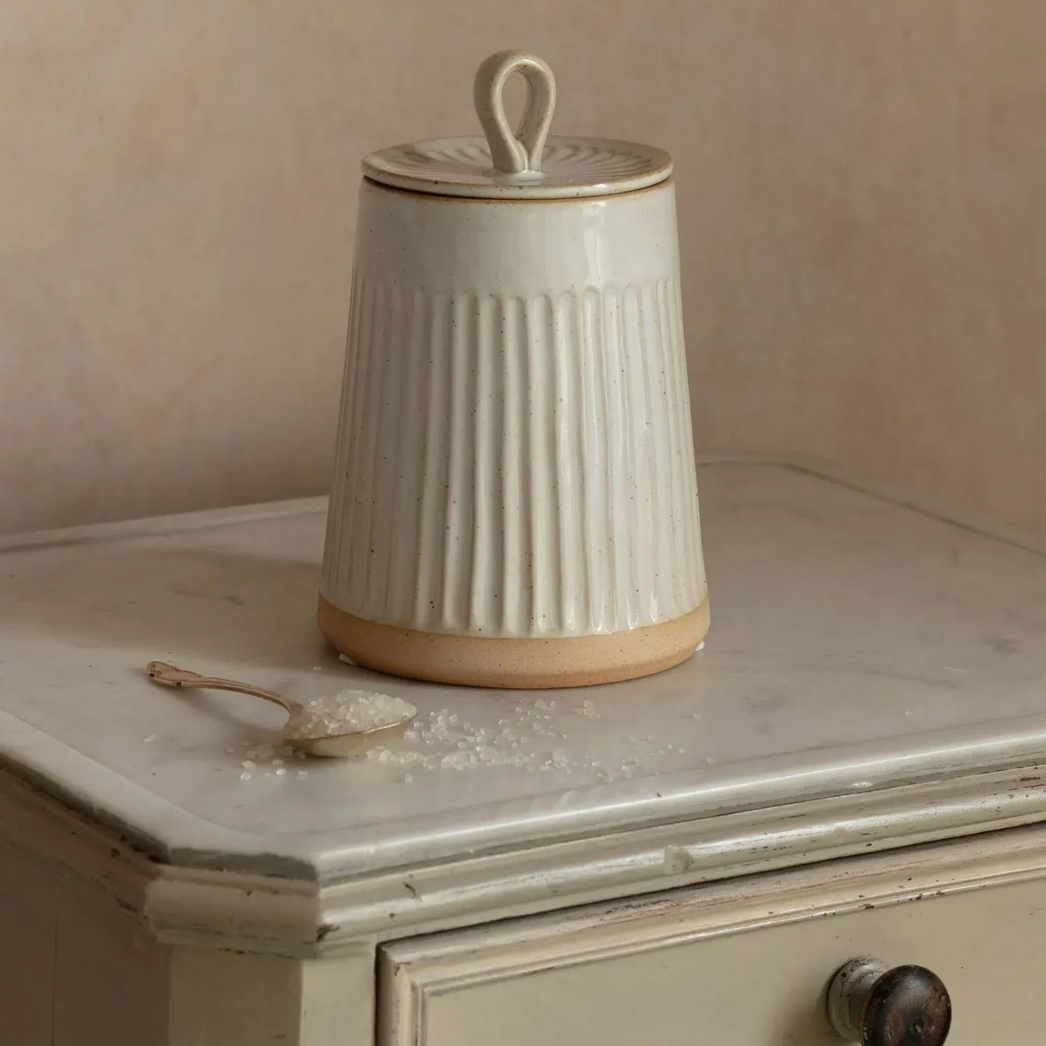 Ribbed Jar with Lid - White, Ceramic image