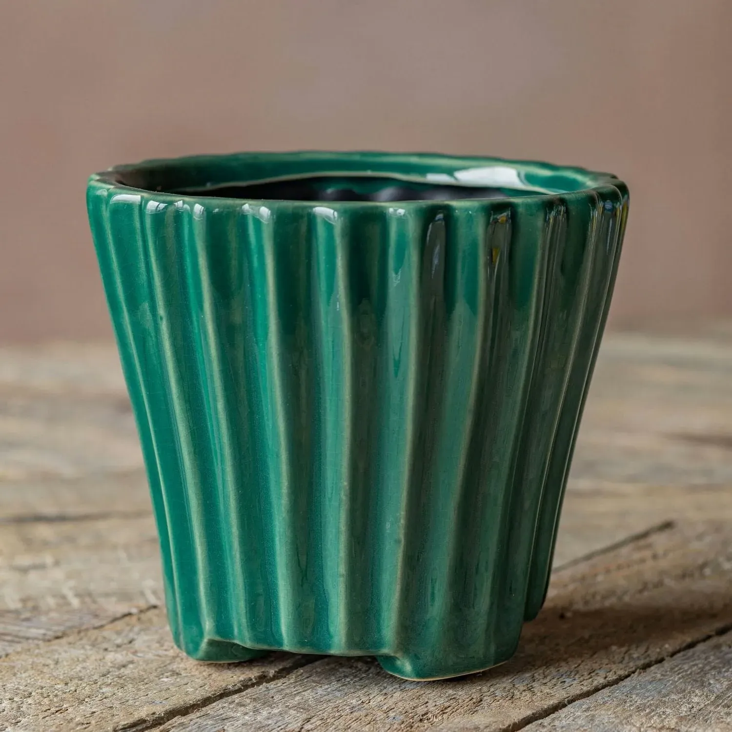 Ribbed Plant Pot - Green, Ceramic