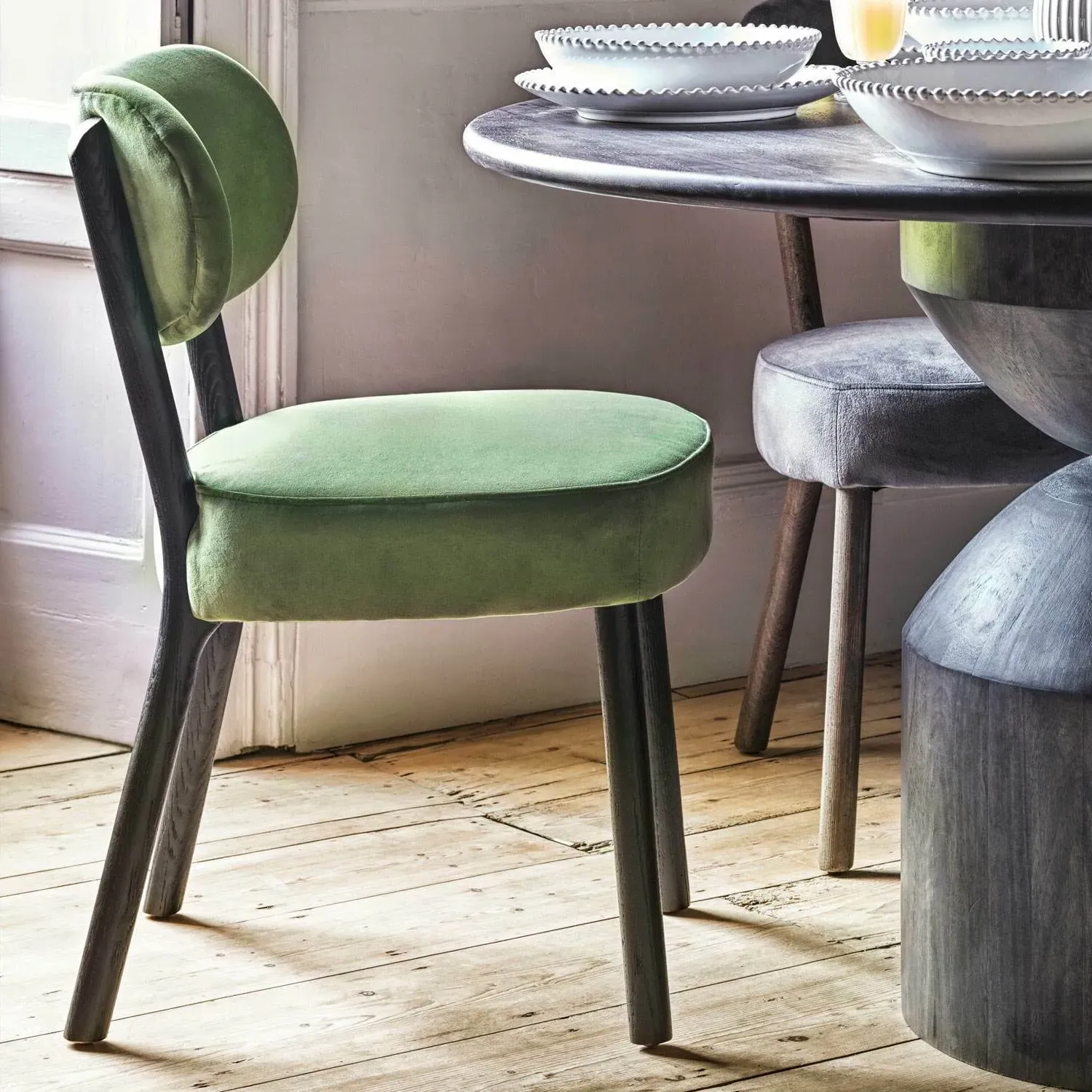 Rigby Dining Chair - Moss Green, Velvet