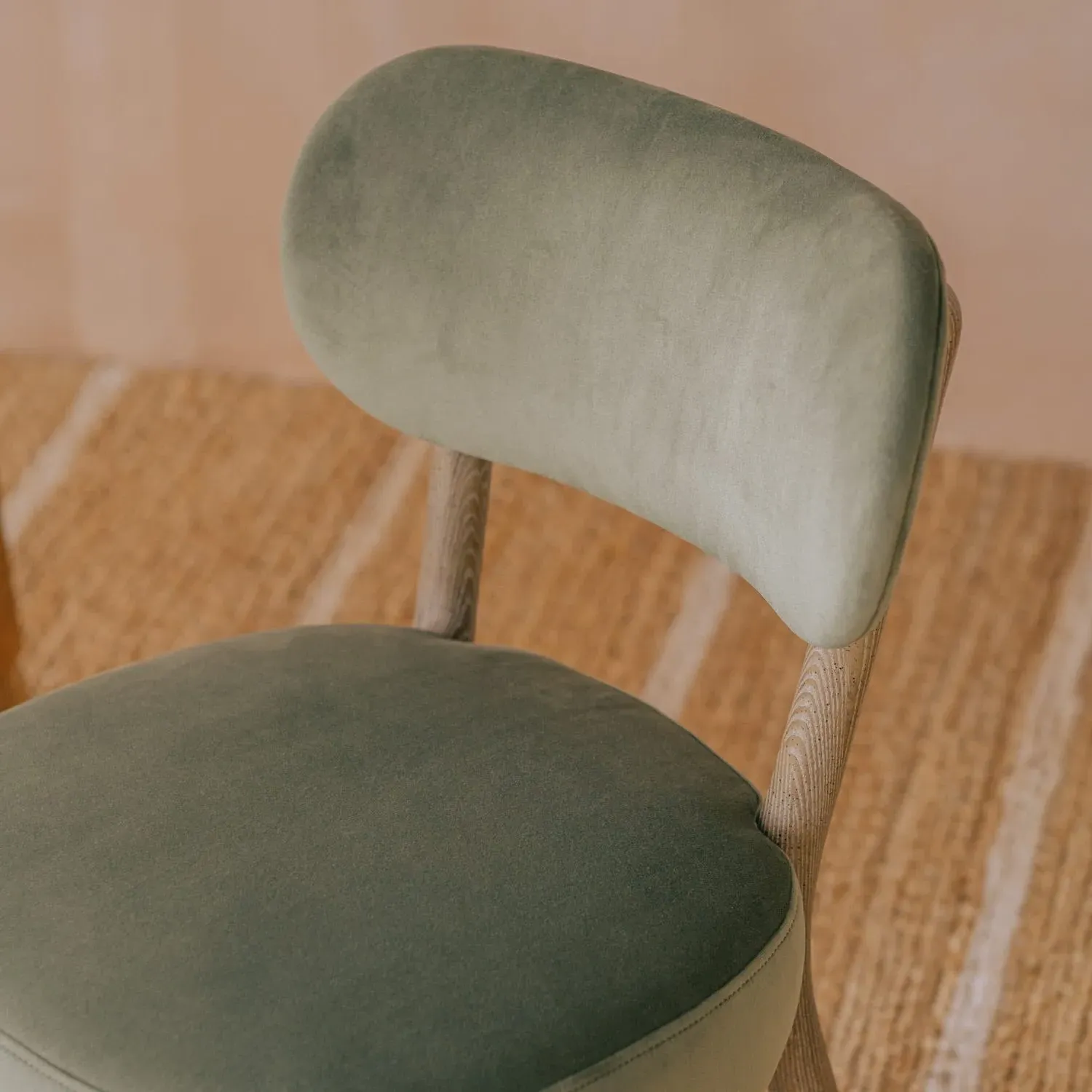 Rigby Dining Chair with Natural Legs - Moss Green, Velvet