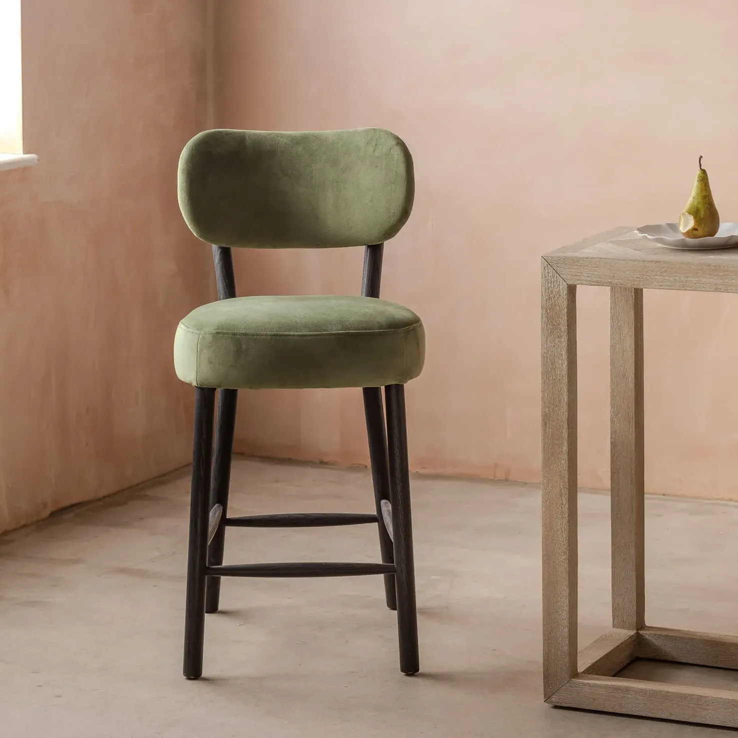 Rigby Kitchen Stool - Moss Green, Velvet