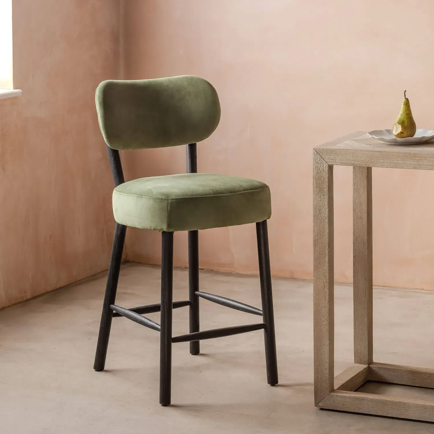 Rigby Kitchen Stool - Moss Green, Velvet