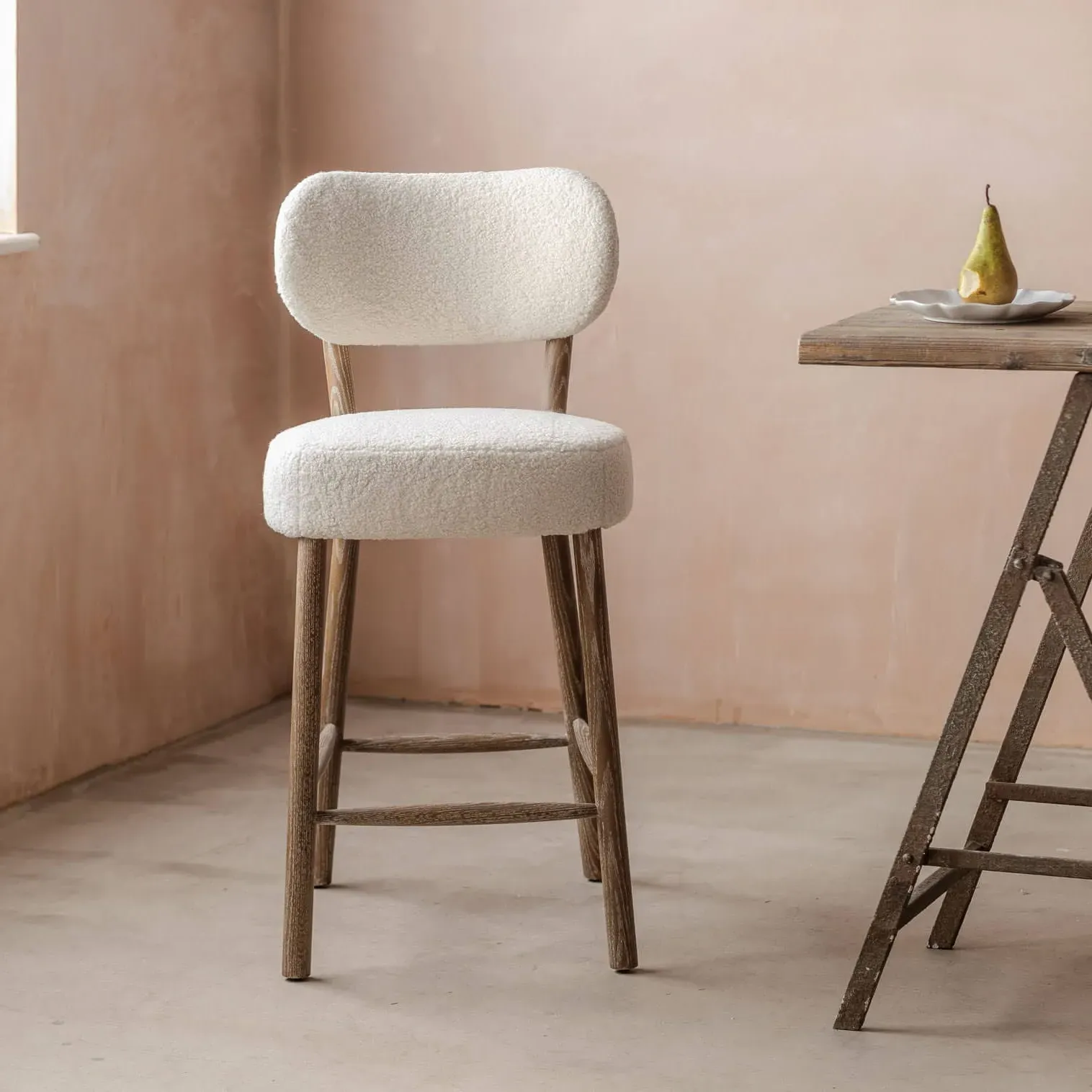 Rigby Kitchen Stool - White, Bouclé