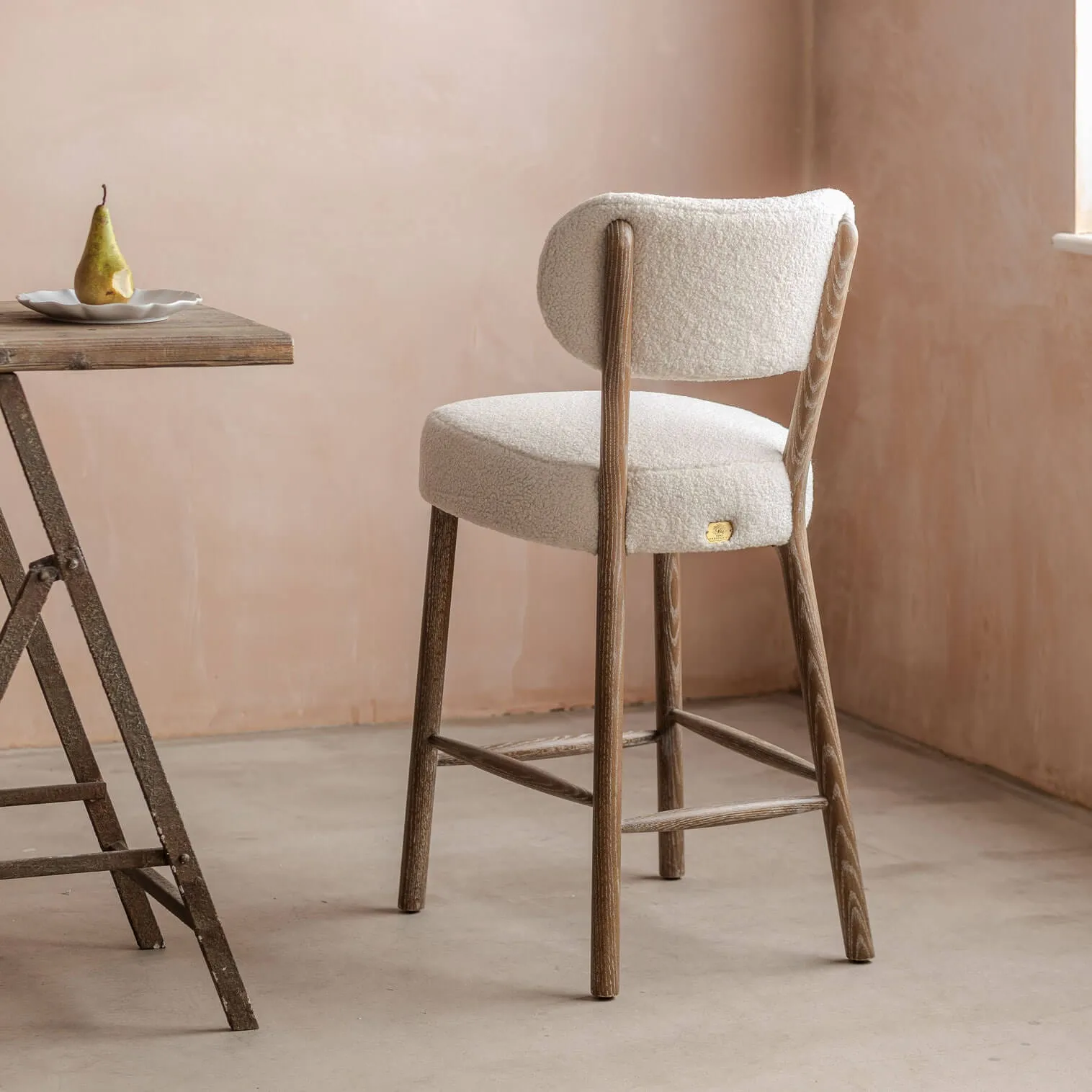 Rigby Kitchen Stool - White, Bouclé